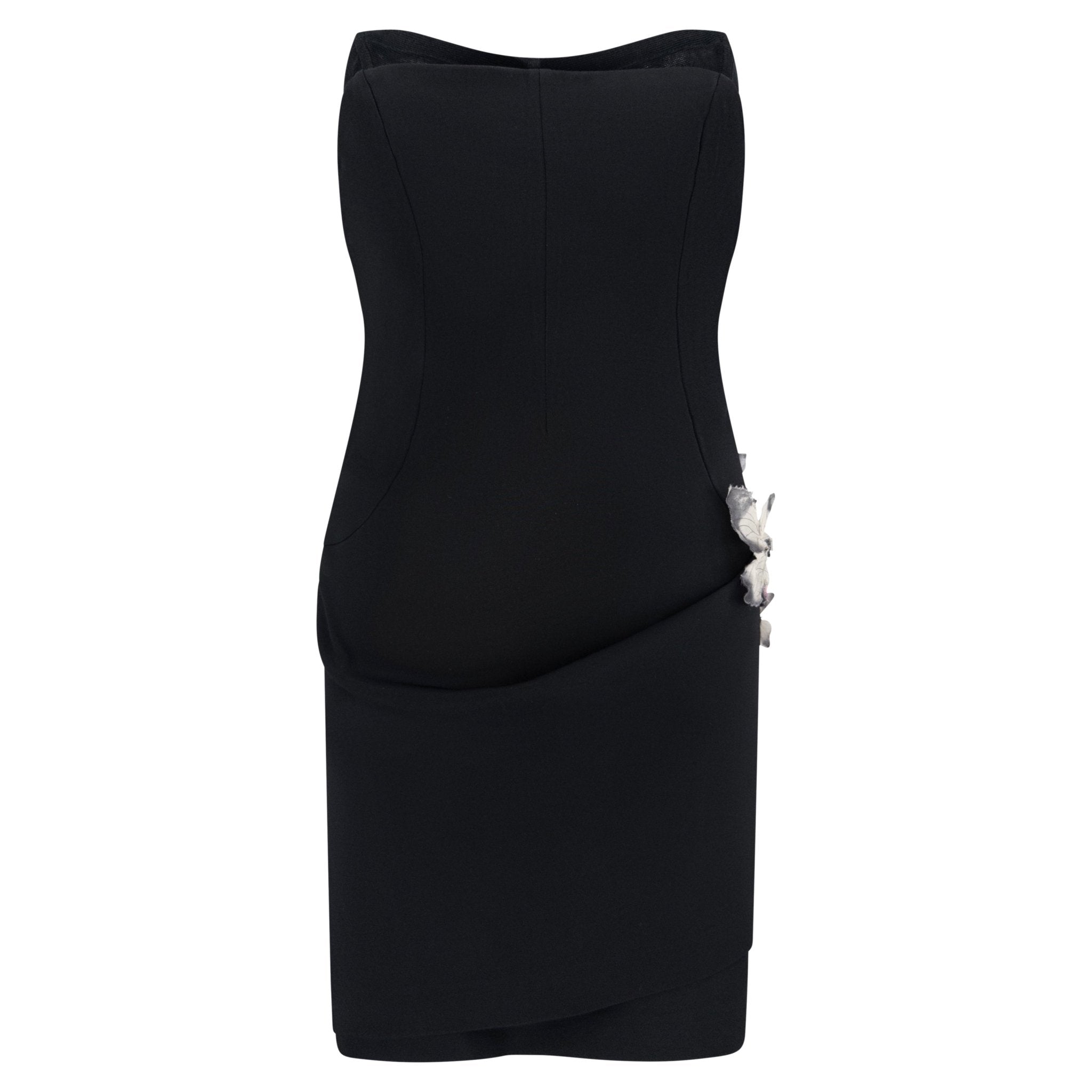 S/S 1998 Dolce & Gabbana Black Butterfly Appliqué Corseted Strapless Mini Dress - RealList