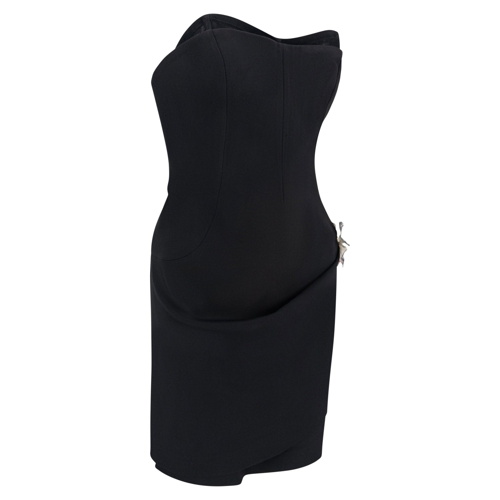 S/S 1998 Dolce & Gabbana Black Butterfly Appliqué Corseted Strapless Mini Dress - RealList