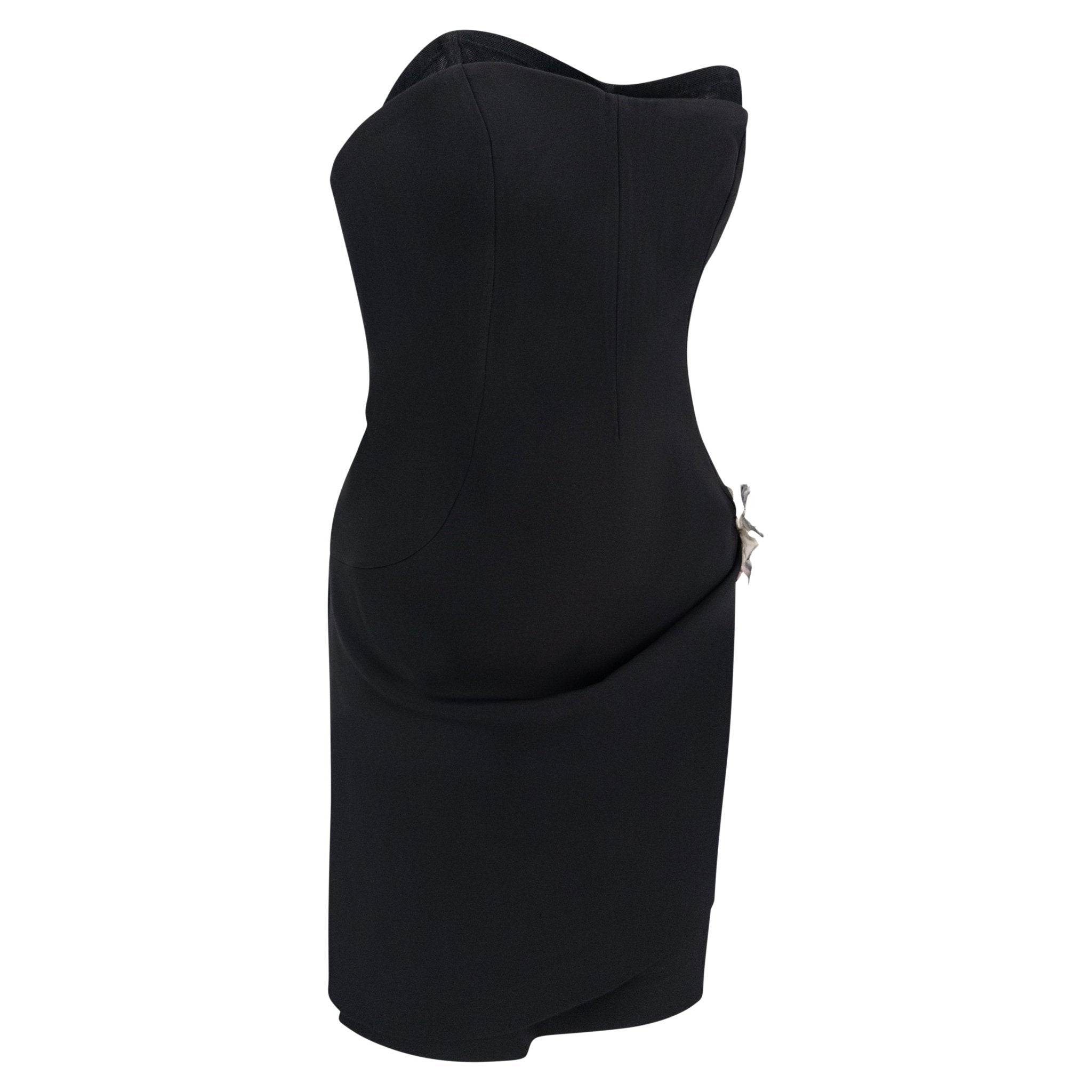 S/S 1998 Dolce & Gabbana Black Butterfly Appliqué Corseted Strapless Mini Dress - RealList