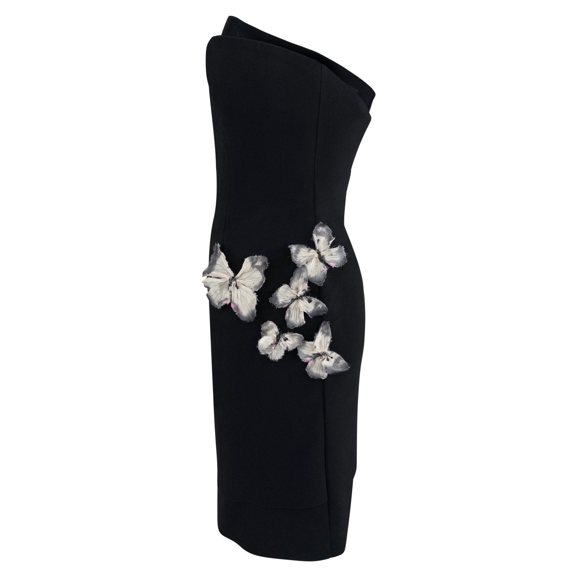 S/S 1998 Dolce & Gabbana Black Butterfly Appliqué Corseted Strapless Mini Dress - RealList