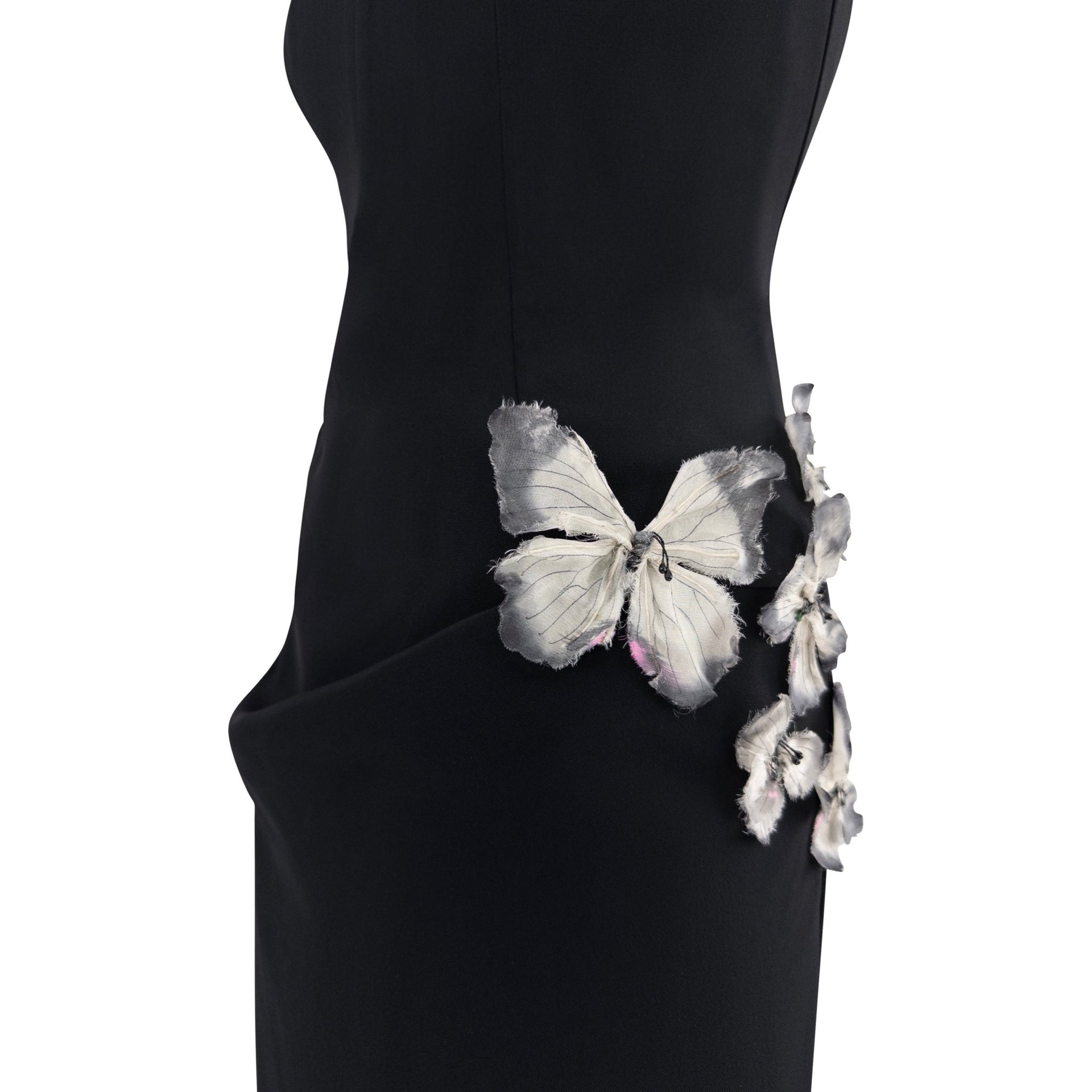 S/S 1998 Dolce & Gabbana Black Butterfly Appliqué Corseted Strapless Mini Dress - RealList