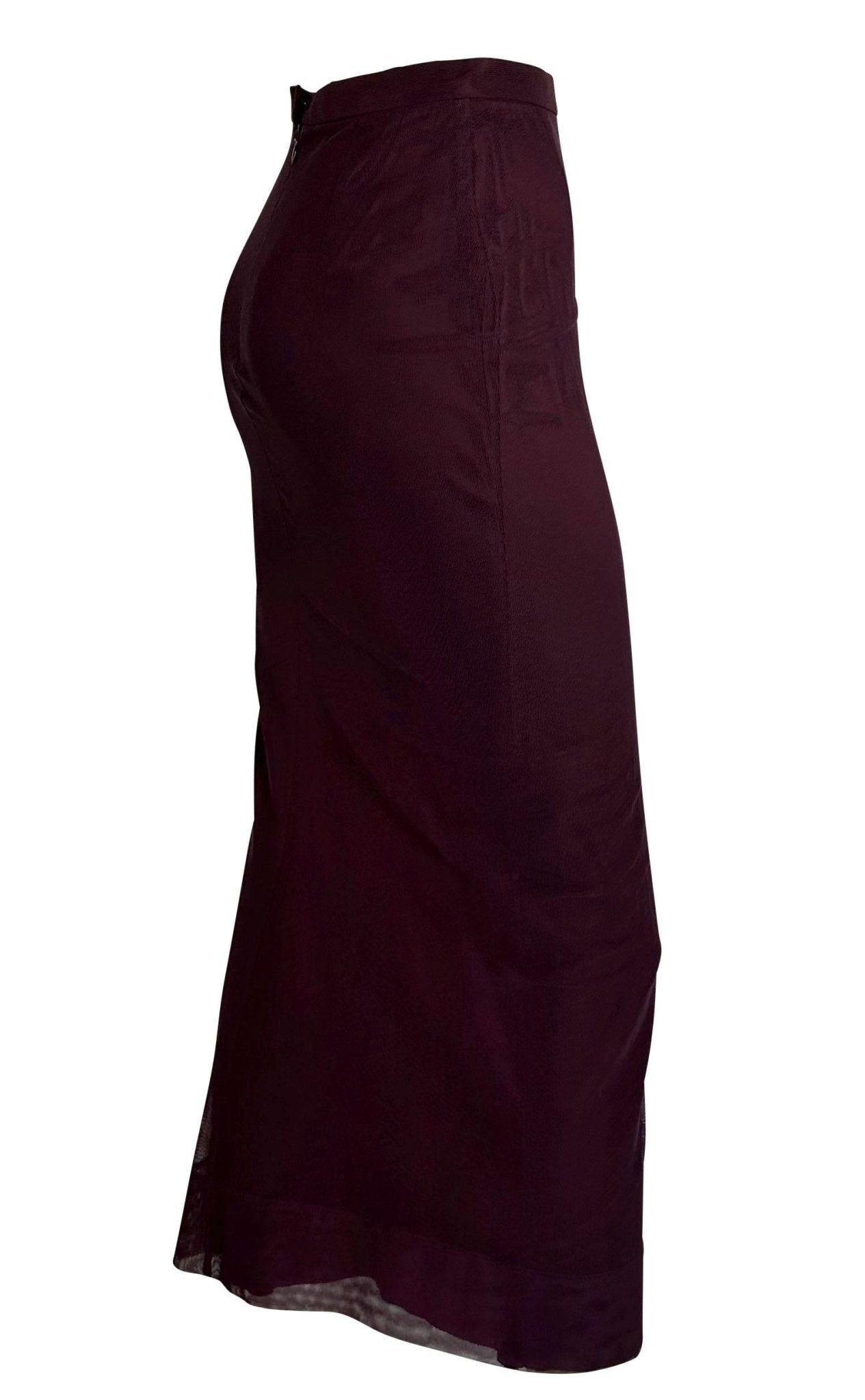 S/S 1998 Dolce & Gabbana Burgundy Bodycon Sheer Mesh Overlay Maxi Skirt - RealList