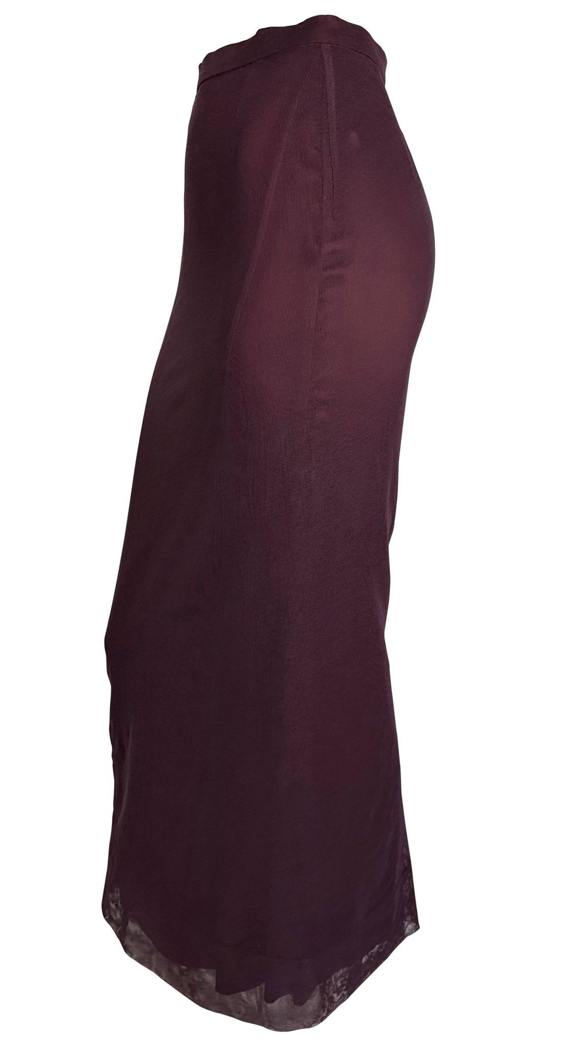 S/S 1998 Dolce & Gabbana Burgundy Bodycon Sheer Mesh Overlay Maxi Skirt - RealList