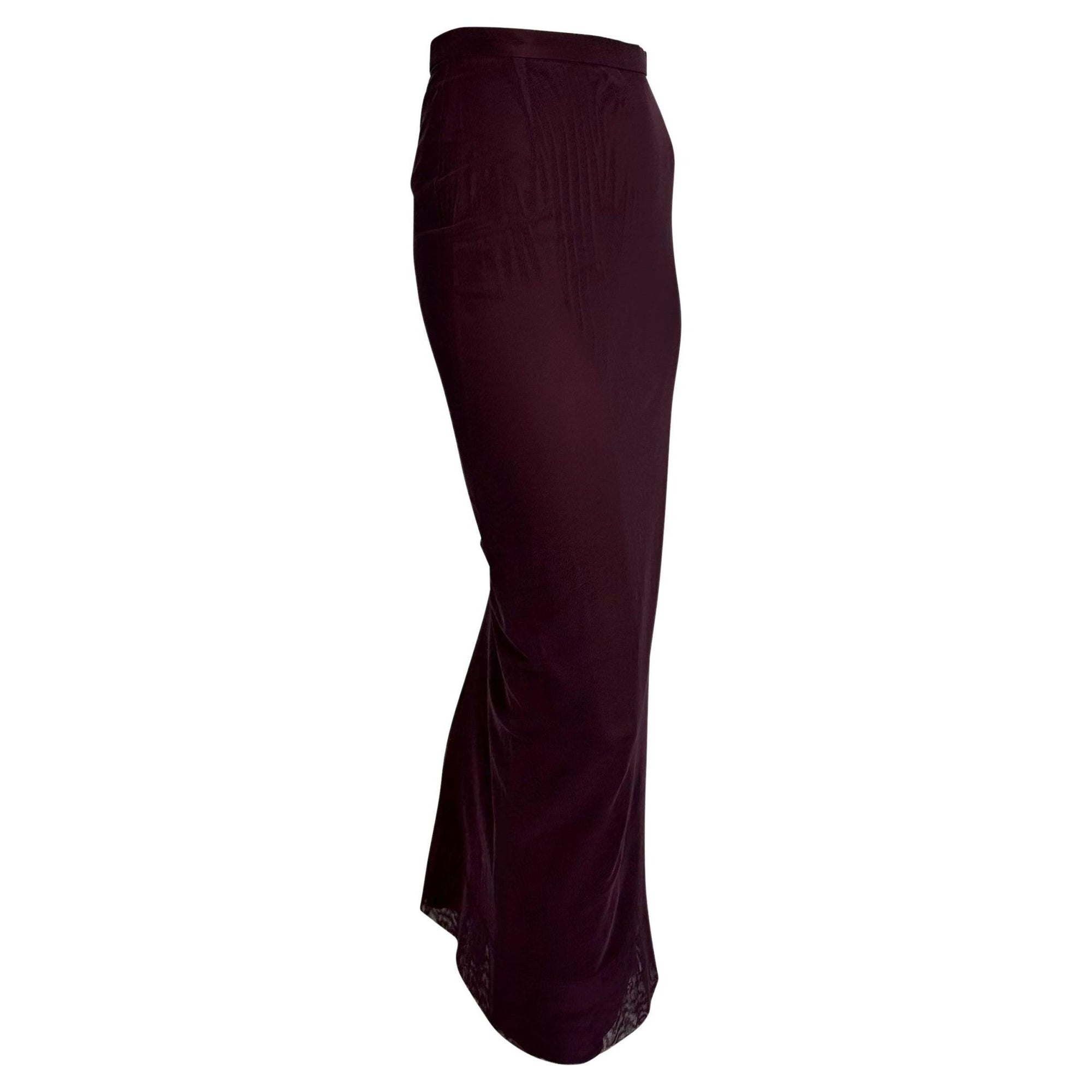 S/S 1998 Dolce & Gabbana Burgundy Bodycon Sheer Mesh Overlay Maxi Skirt - RealList