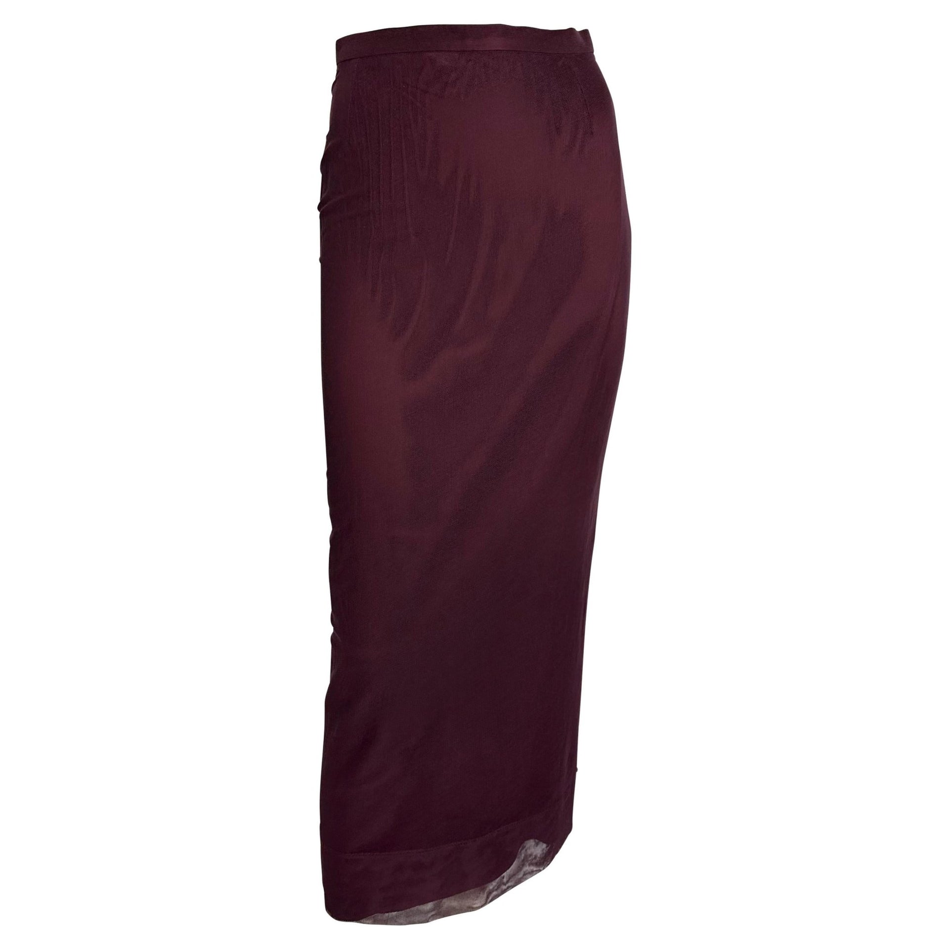S/S 1998 Dolce & Gabbana Burgundy Bodycon Sheer Mesh Overlay Maxi Skirt - RealList
