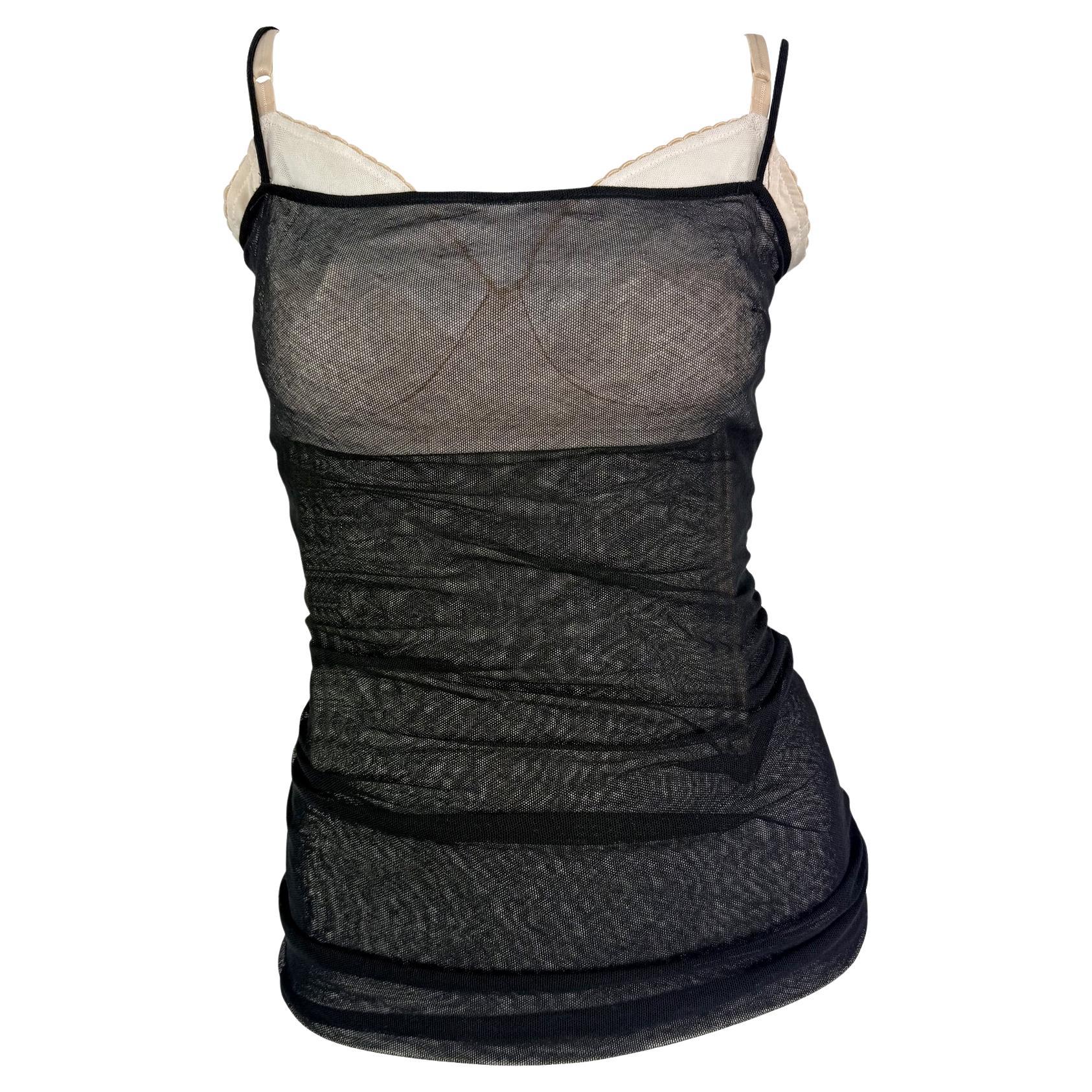 S/S 1998 Dolce & Gabbana Runway Sheer Black Mesh Beige Bustier Sleeveless Top - RealList