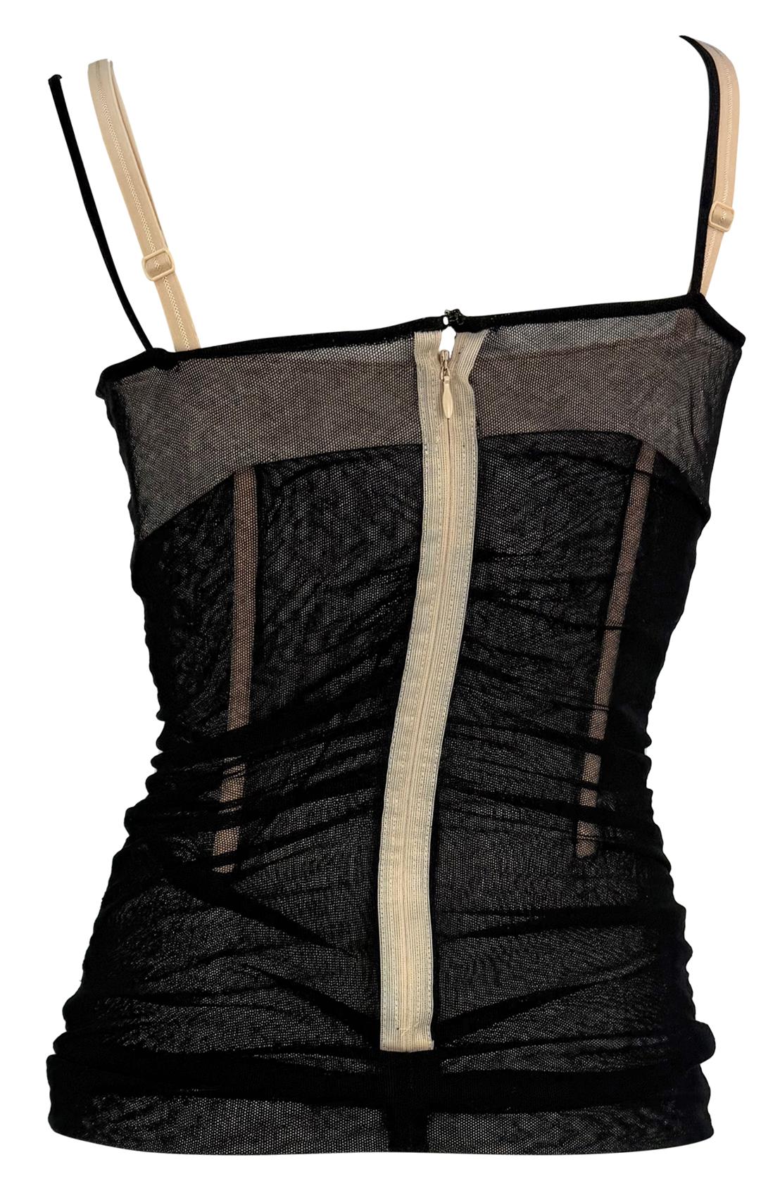 S/S 1998 Dolce & Gabbana Runway Sheer Black Mesh Beige Bustier Sleeveless Top - RealList