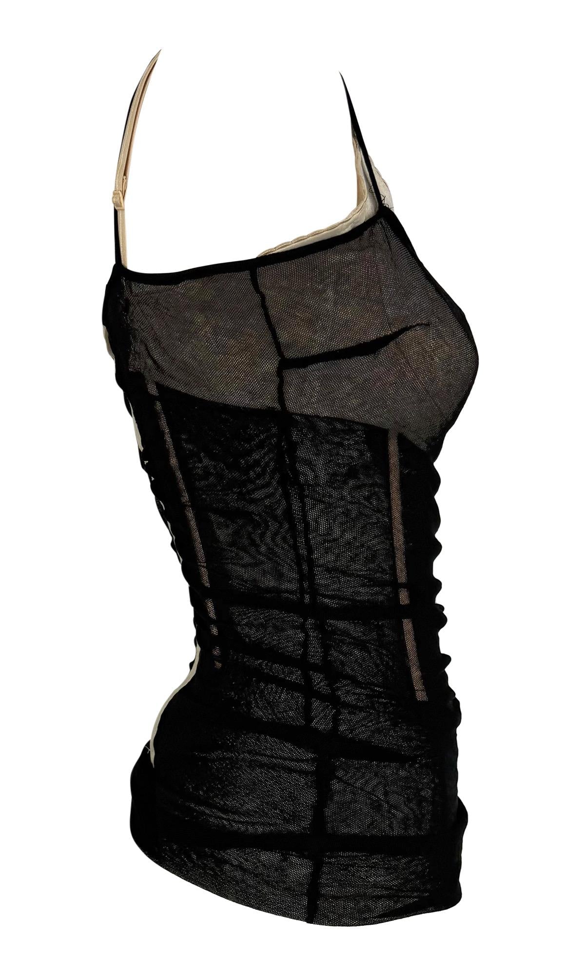 S/S 1998 Dolce & Gabbana Runway Sheer Black Mesh Beige Bustier Sleeveless Top - RealList