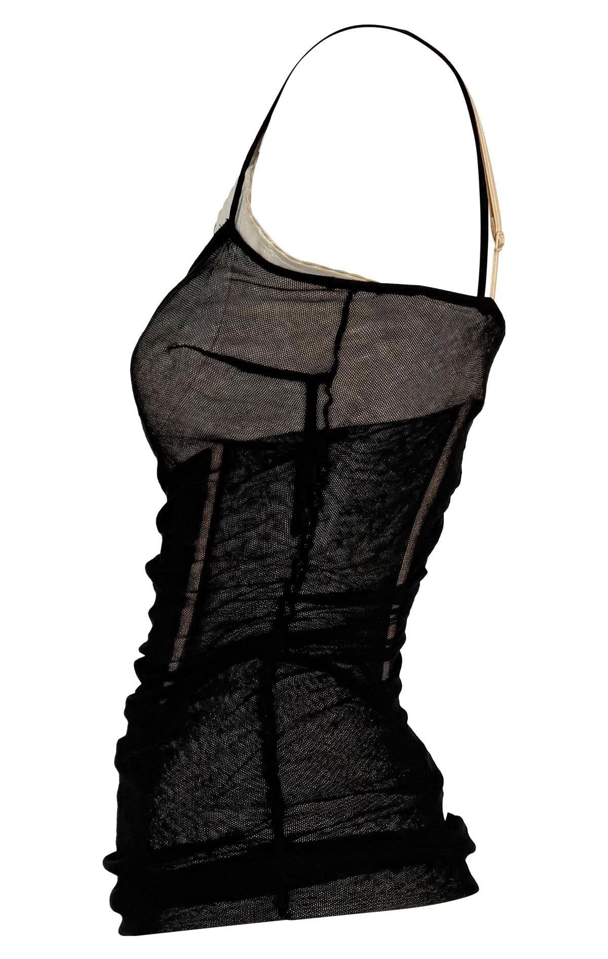 S/S 1998 Dolce & Gabbana Runway Sheer Black Mesh Beige Bustier Sleeveless Top - RealList