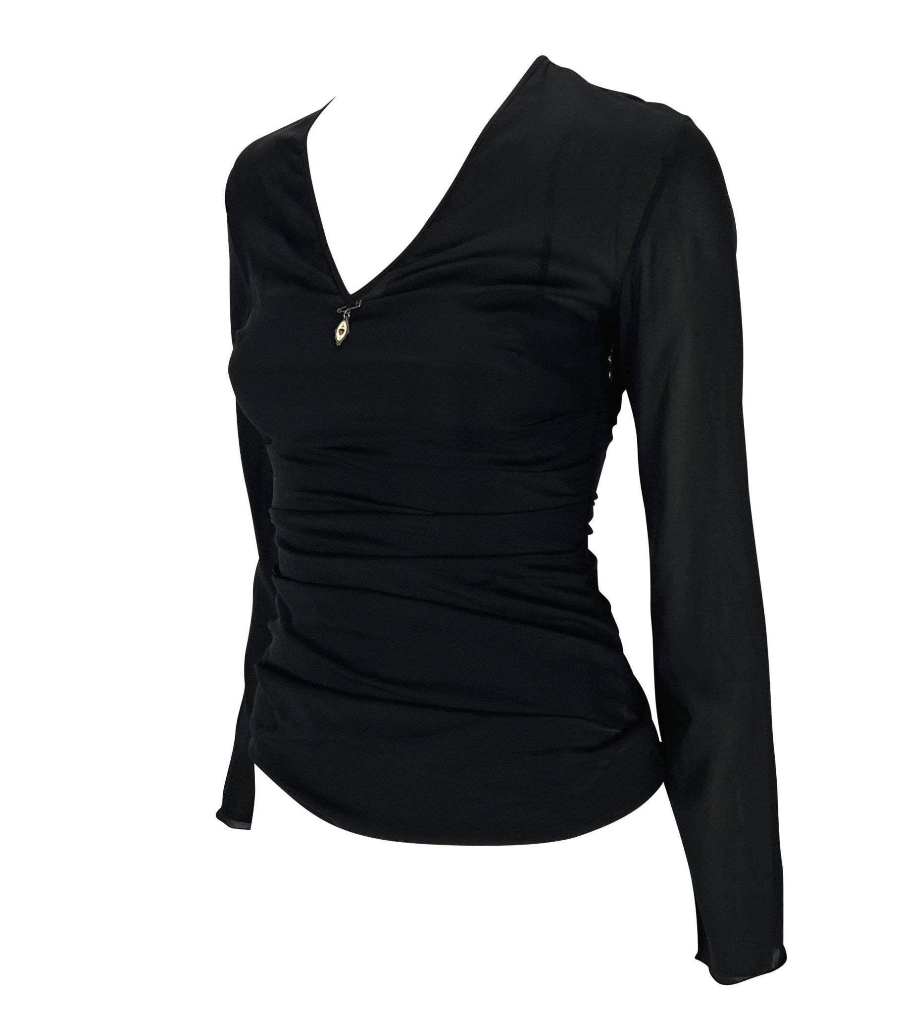 S/S 1998 Dolce & Gabbana Sheer Black Enamel Heart Safety - Pin Cami - Overlay Blouse - RealList