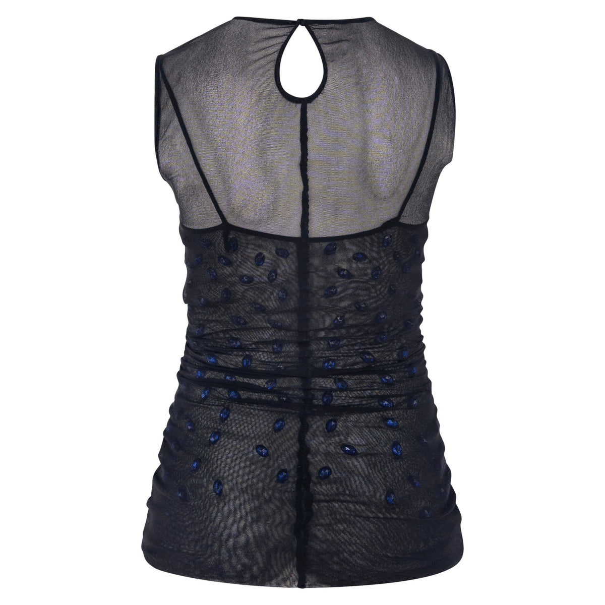 S/S 1998 Dolce & Gabbana Sheer Black Stretch Mesh Blue Gem Top Mini Dress - RealList