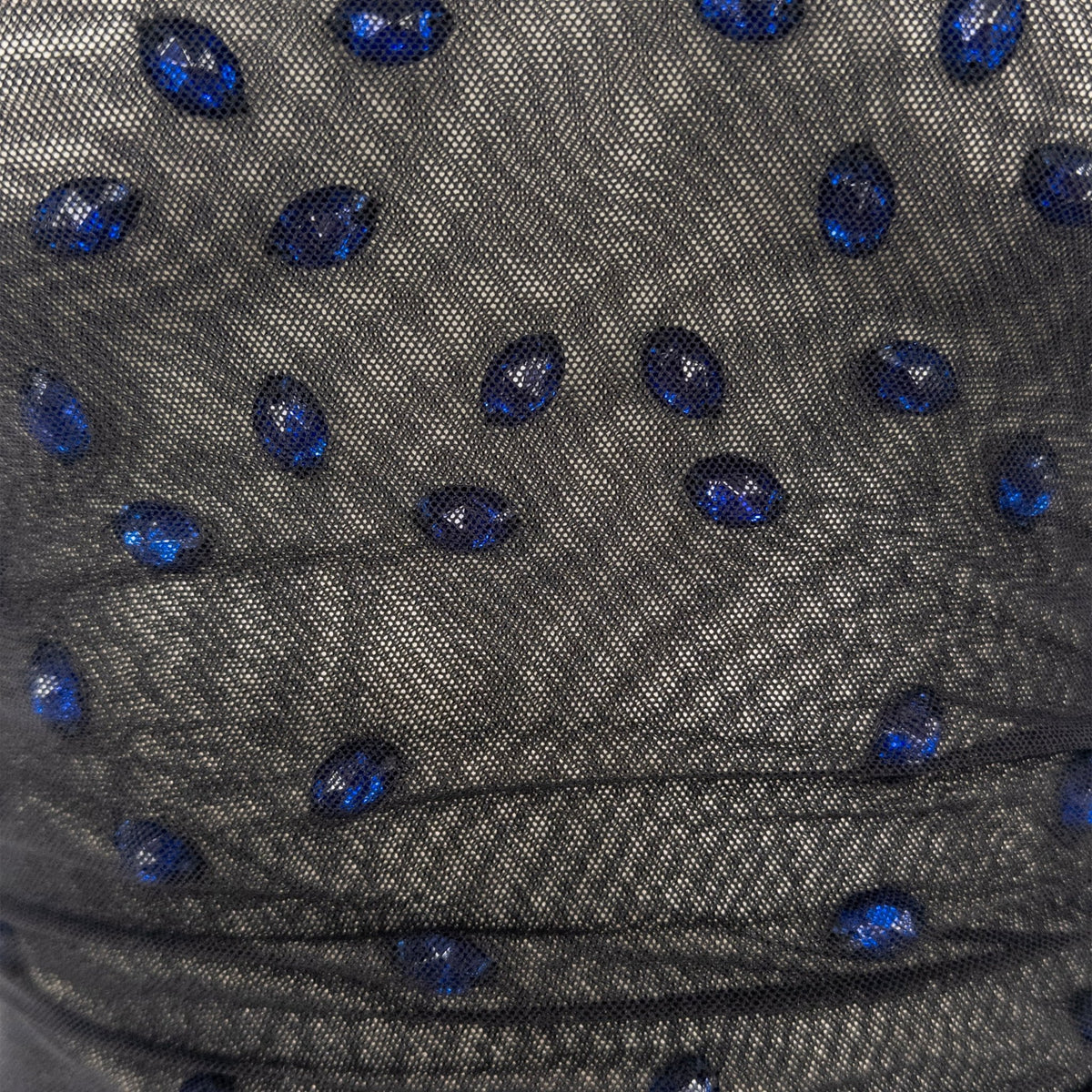 S/S 1998 Dolce & Gabbana Sheer Black Stretch Mesh Blue Gem Top Mini Dress - RealList