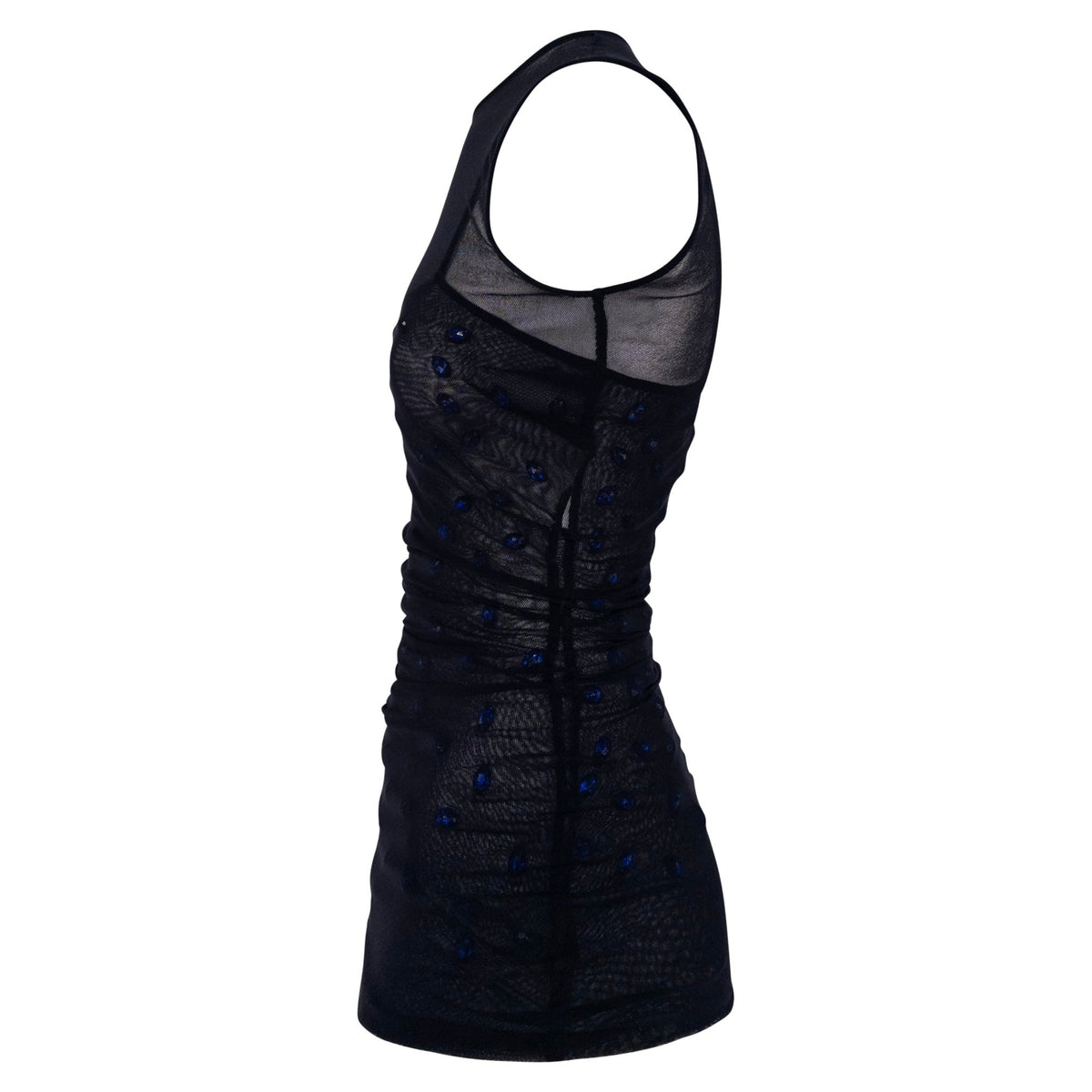 S/S 1998 Dolce & Gabbana Sheer Black Stretch Mesh Blue Gem Top Mini Dress - RealList