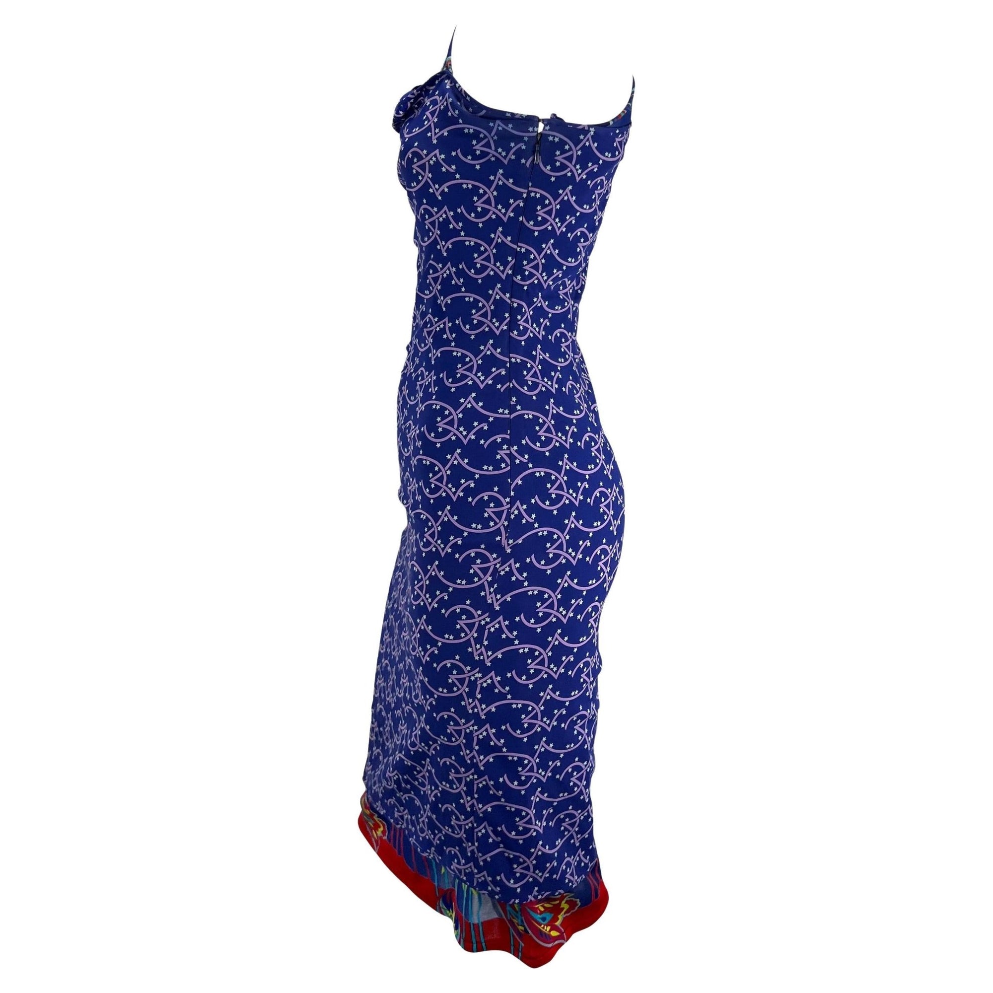 S/S 1998 Gianni Versace by Donatella Ad Asymmetric Blue Purple Sheer Dress - RealList