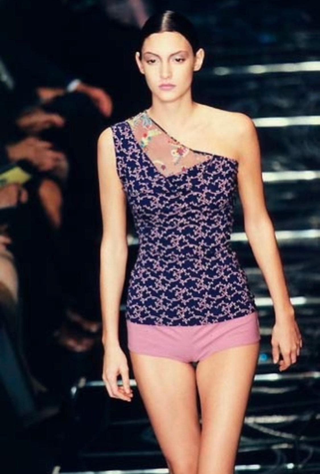 S/S 1998 Gianni Versace by Donatella Ad Asymmetric Blue Purple Sheer Dress - RealList