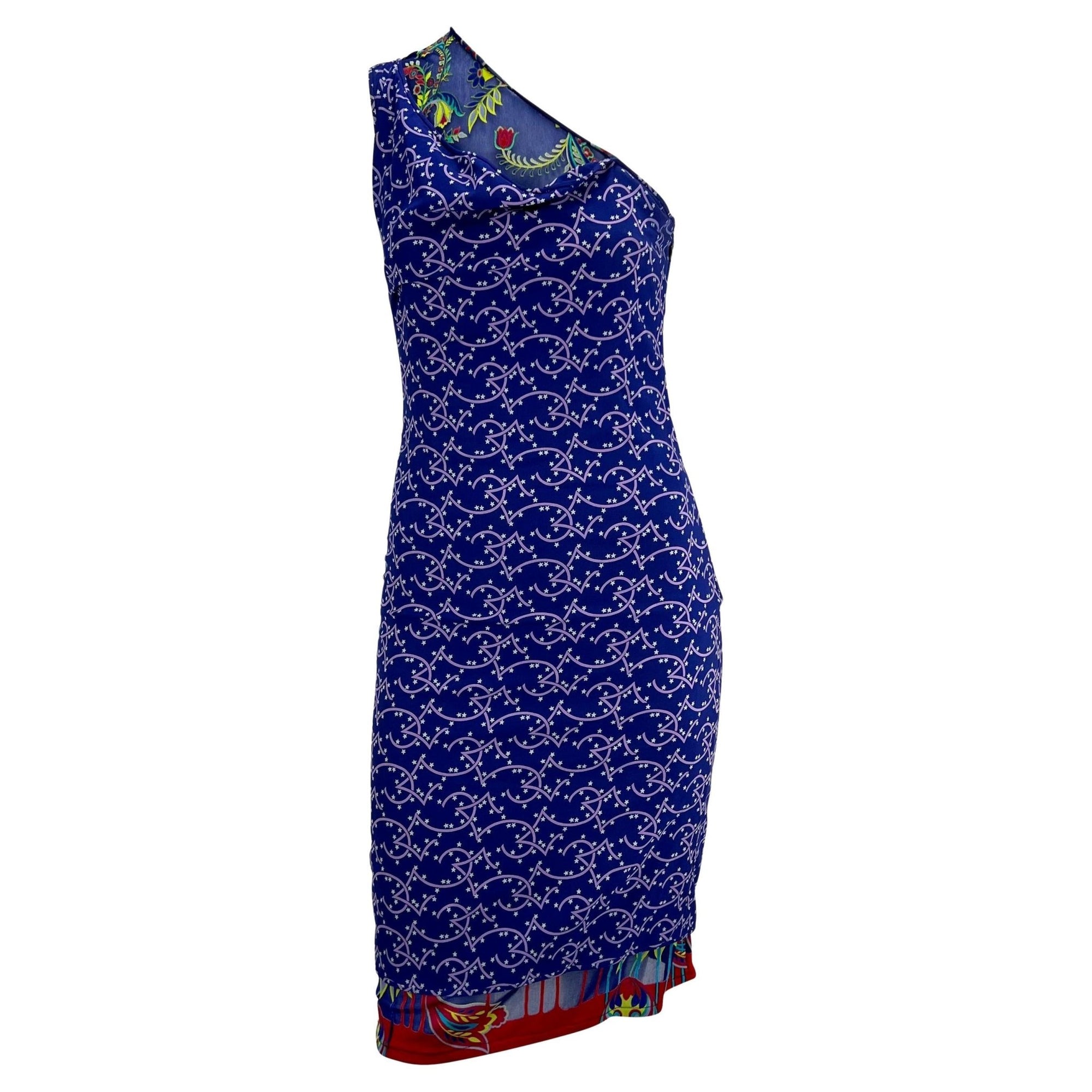S/S 1998 Gianni Versace by Donatella Ad Asymmetric Blue Purple Sheer Dress - RealList