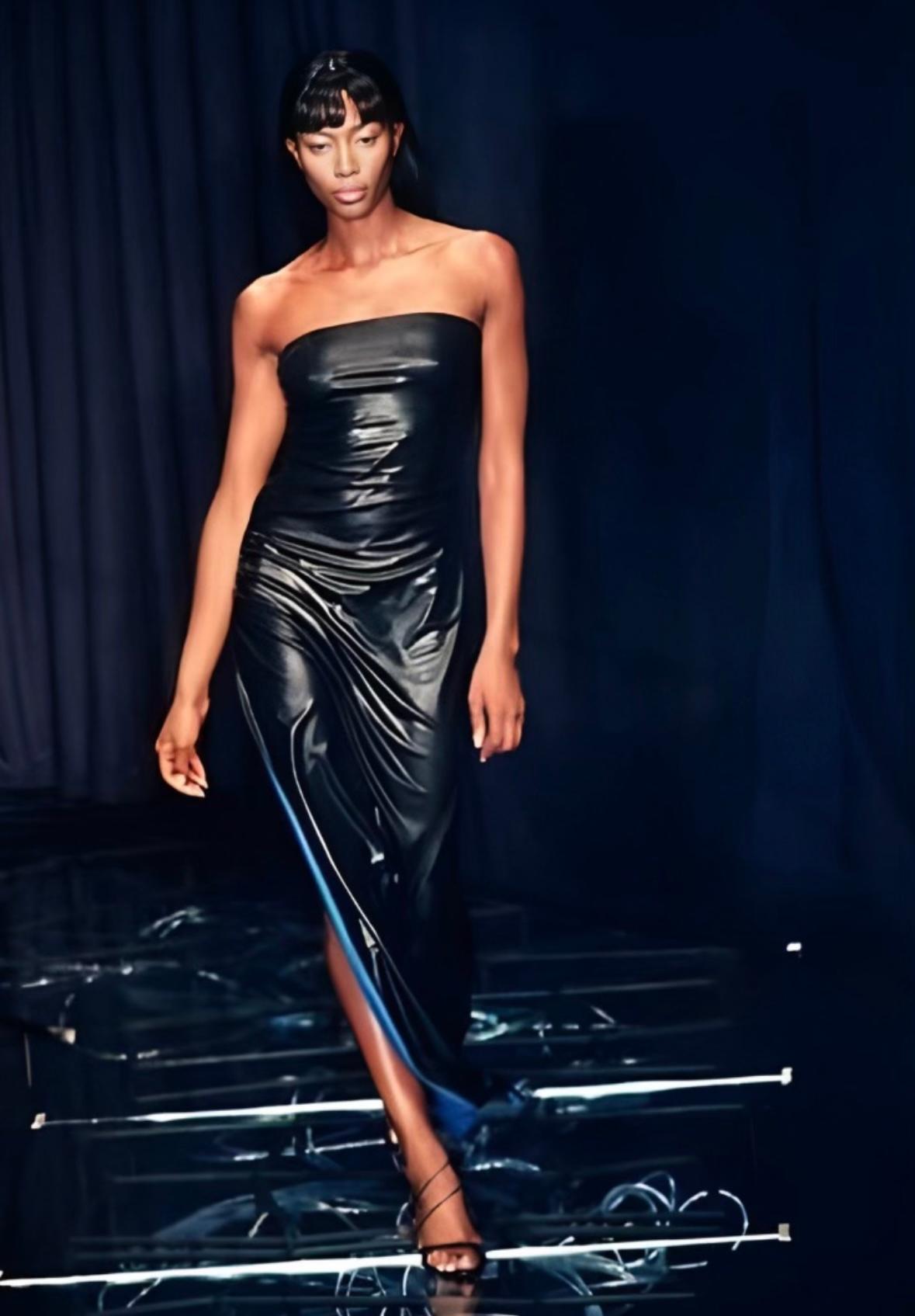 S/S 1998 Gianni Versace by Donatella Wet Look Backless Stretch Runway Dress - RealList