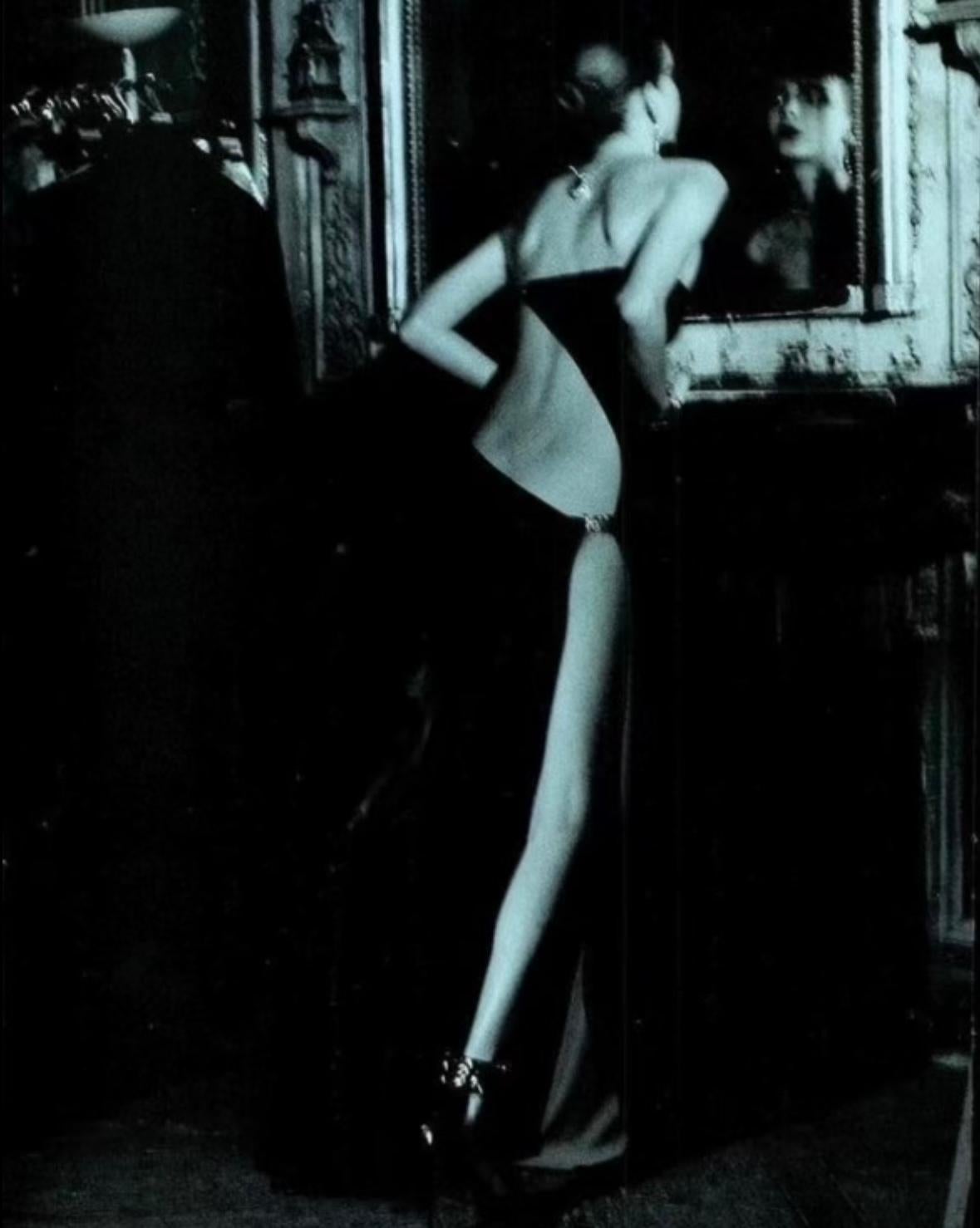 S/S 1998 Gianni Versace by Donatella Wet Look Backless Stretch Runway Dress - RealList