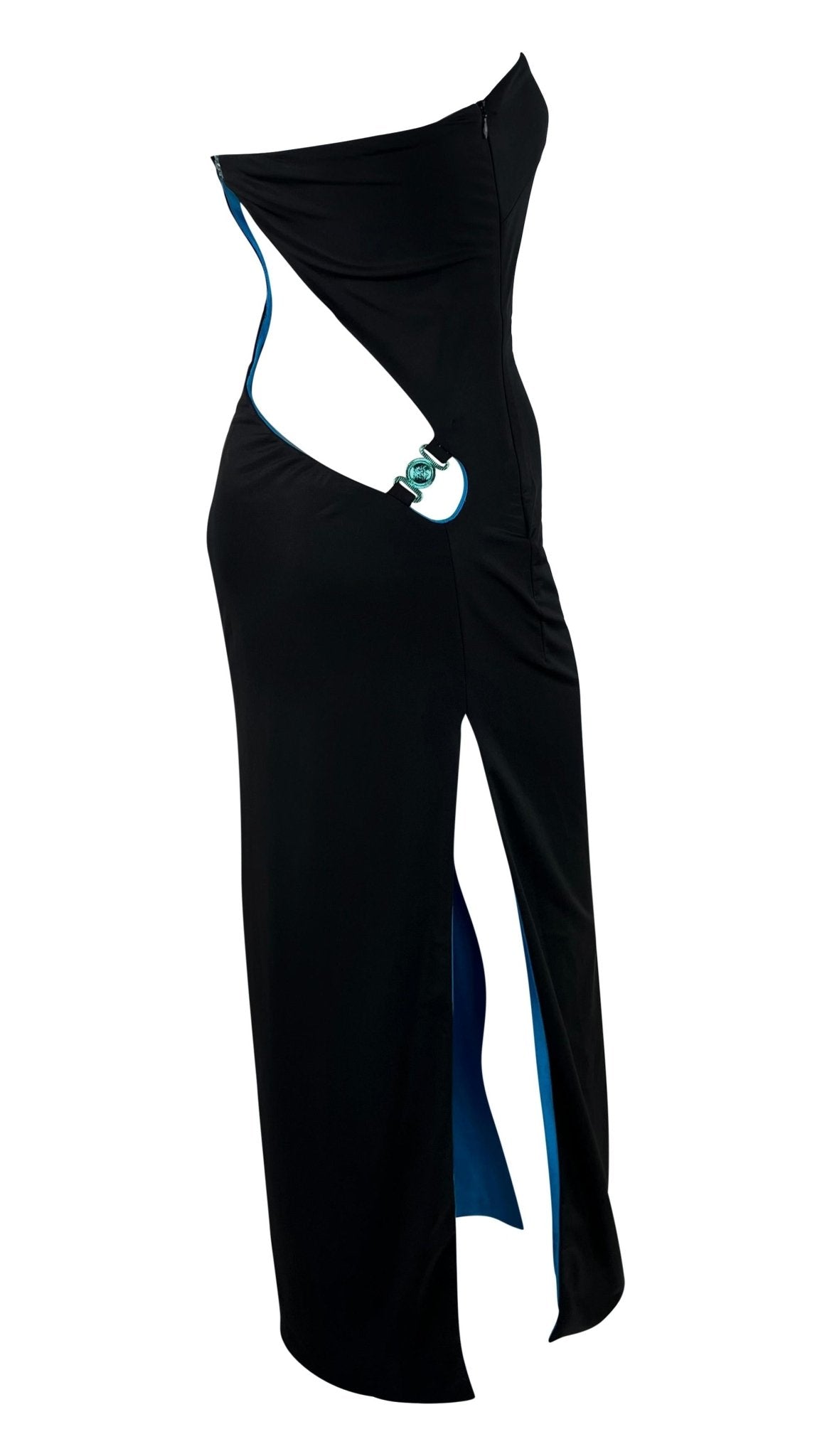 S/S 1998 Gianni Versace by Donatella Wet Look Backless Stretch Runway Dress - RealList