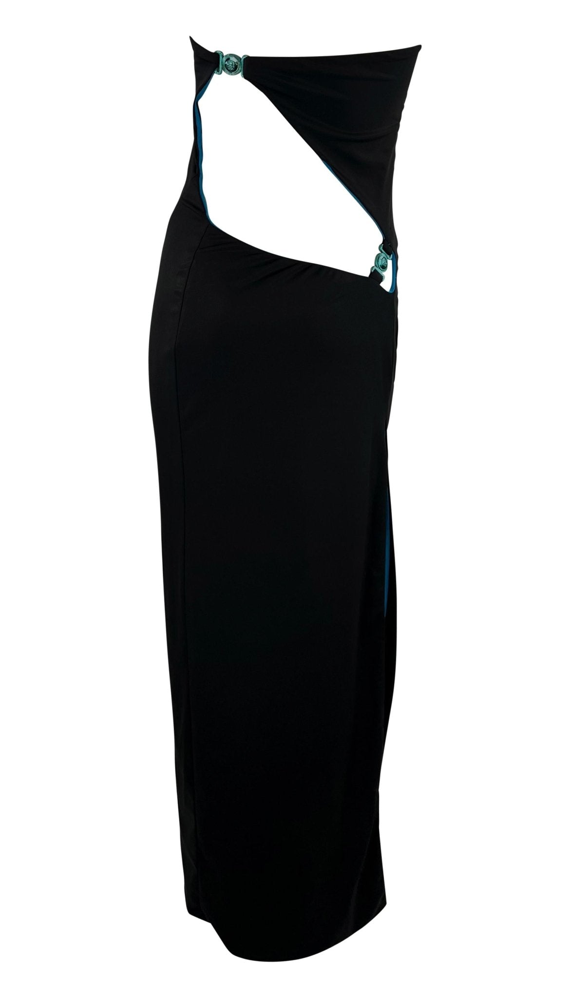 S/S 1998 Gianni Versace by Donatella Wet Look Backless Stretch Runway Dress - RealList