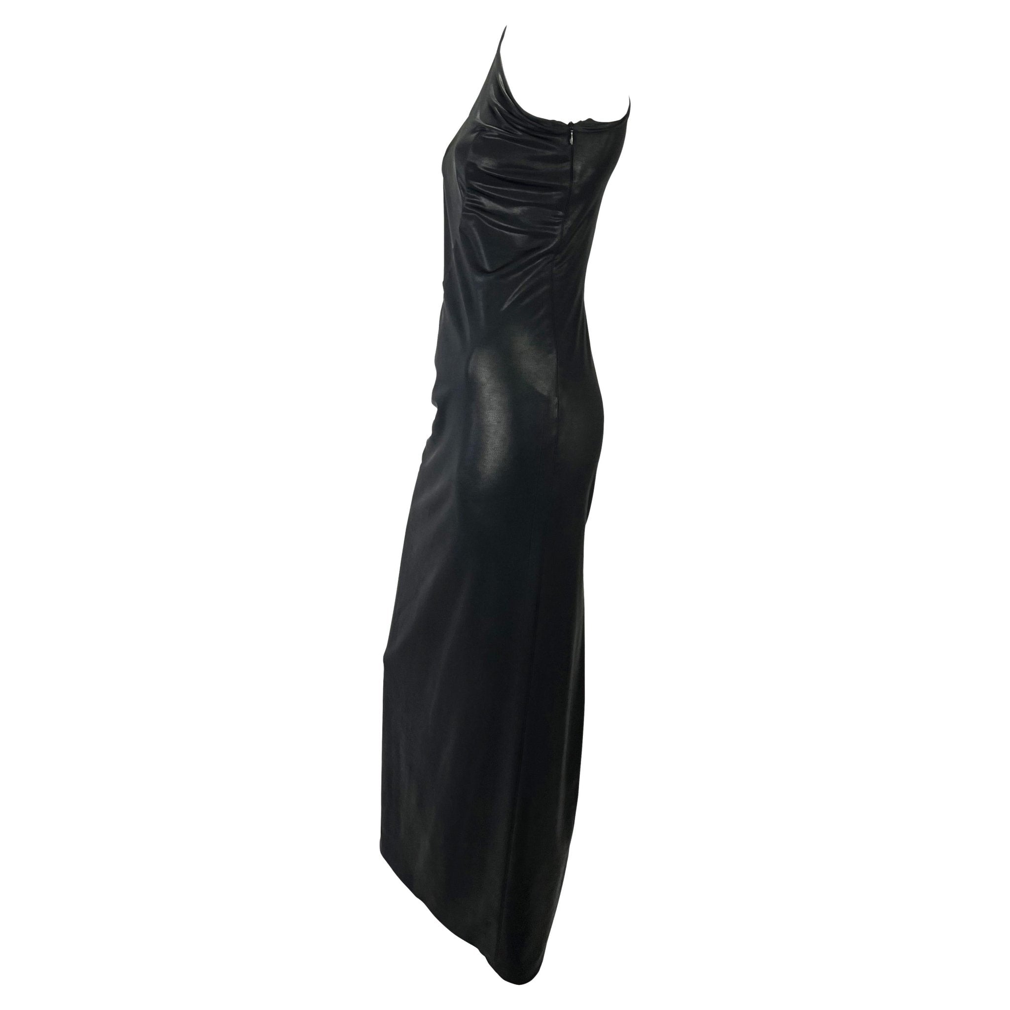 S/S 1998 Gianni Versace by Donatella Wet Look Black Electric Blue Stretch Gown - RealList