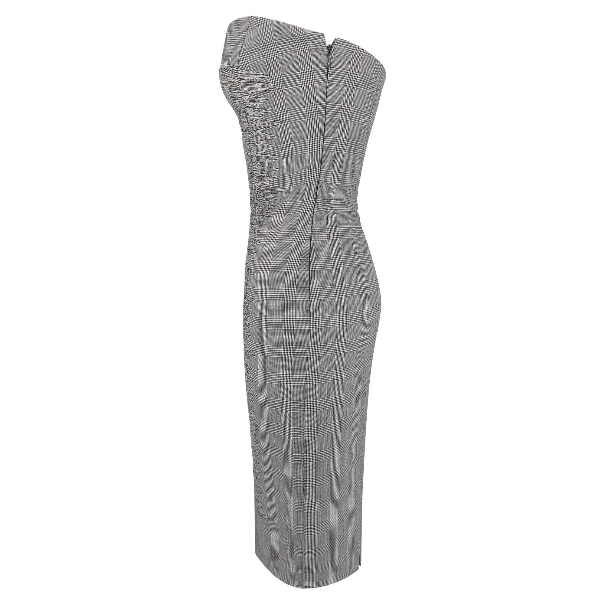 S/S 1998 Gianni Versace Kate Moss Runway Grey Houndstooth Strapless Corset Dress - RealList