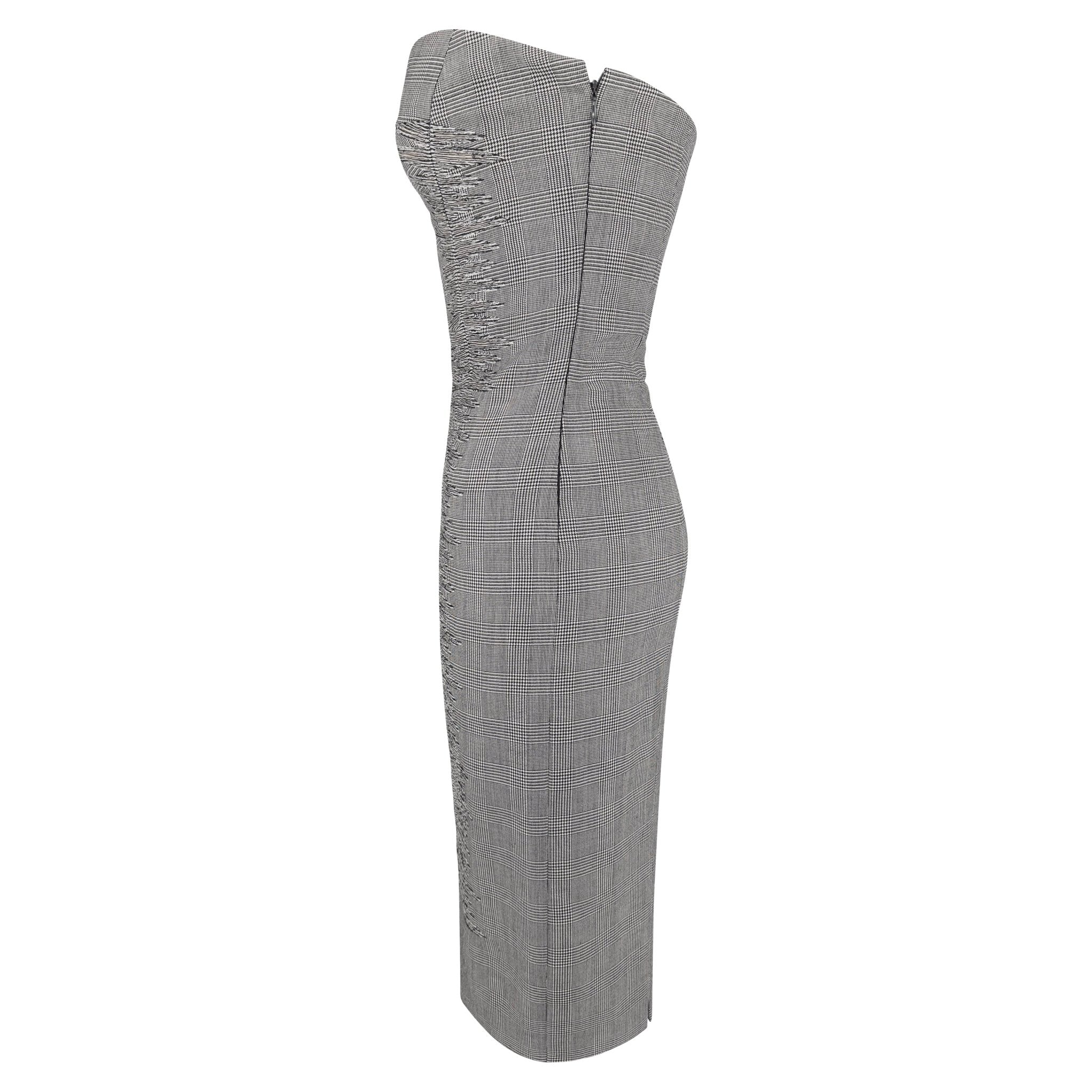 S/S 1998 Gianni Versace Kate Moss Runway Grey Houndstooth Strapless Corset Dress - RealList