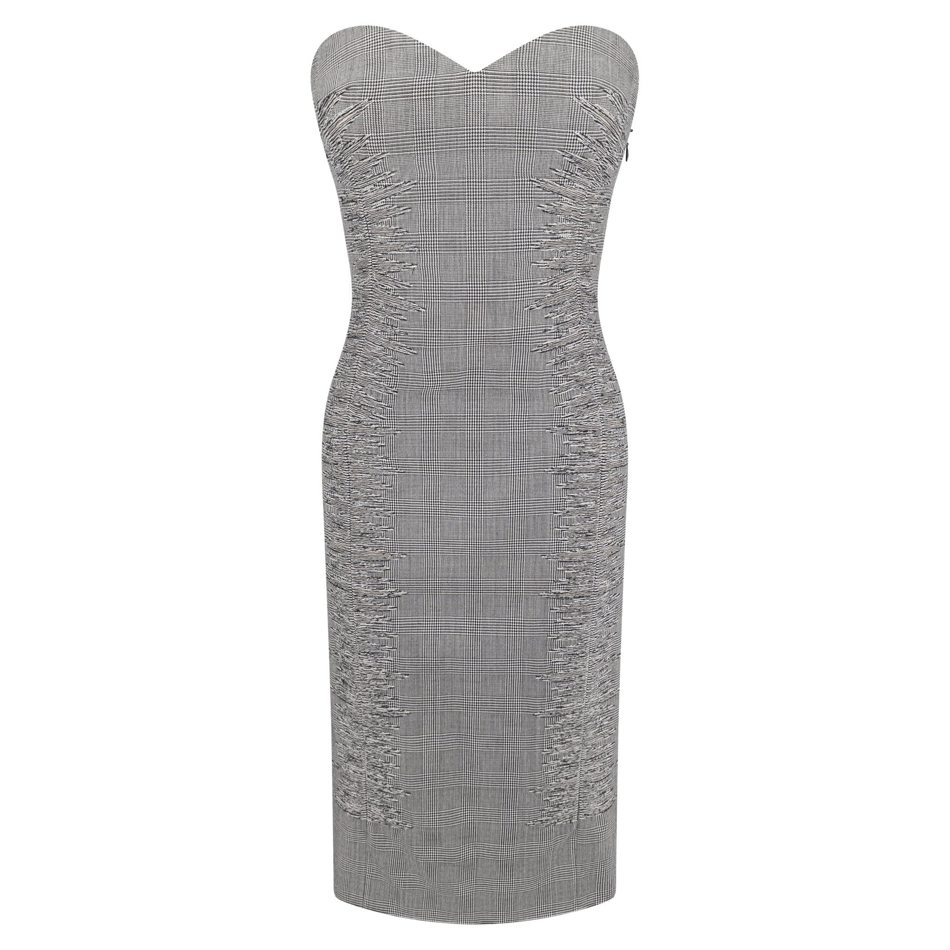 S/S 1998 Gianni Versace Kate Moss Runway Grey Houndstooth Strapless Corset Dress - RealList