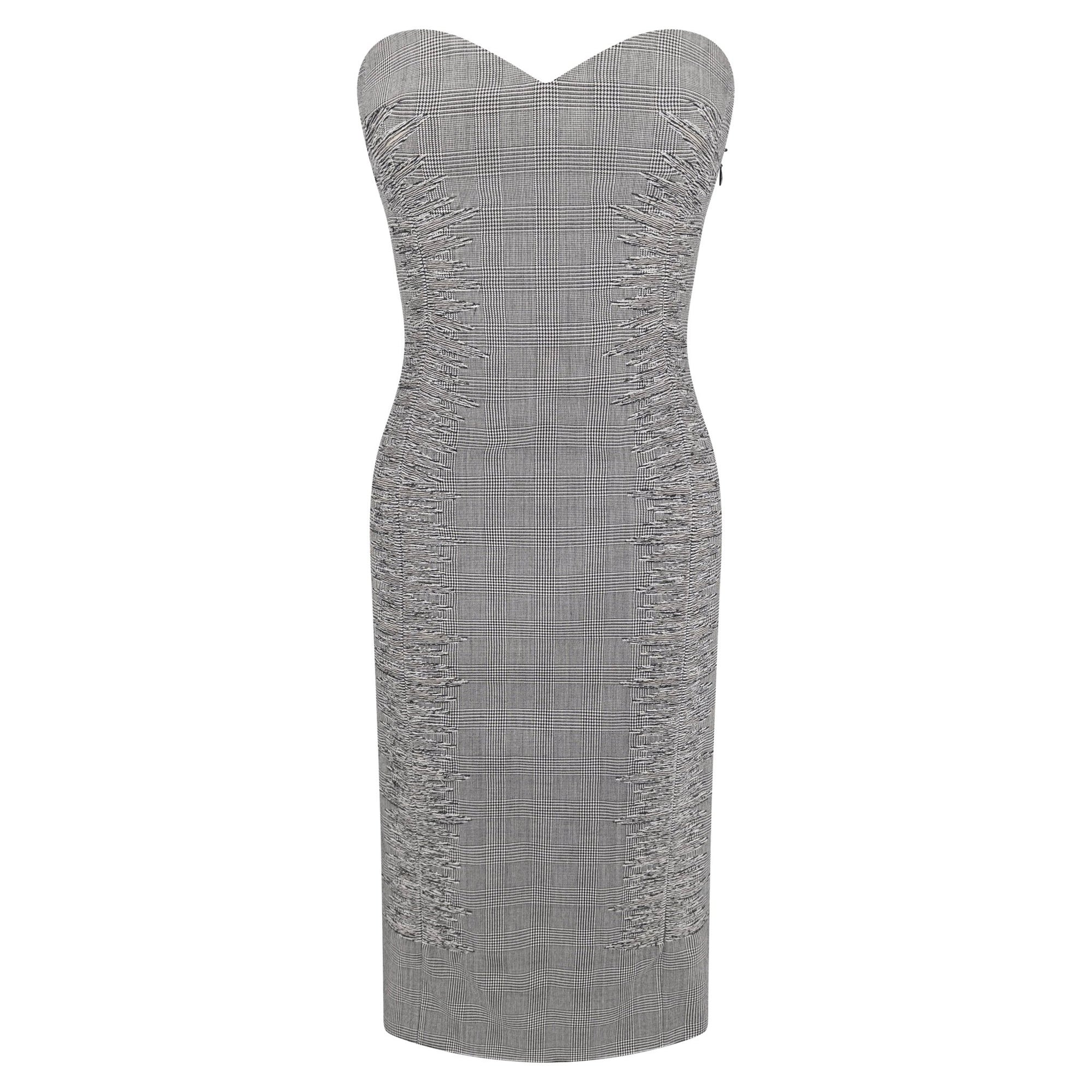 S/S 1998 Gianni Versace Kate Moss Runway Grey Houndstooth Strapless Corset Dress - RealList