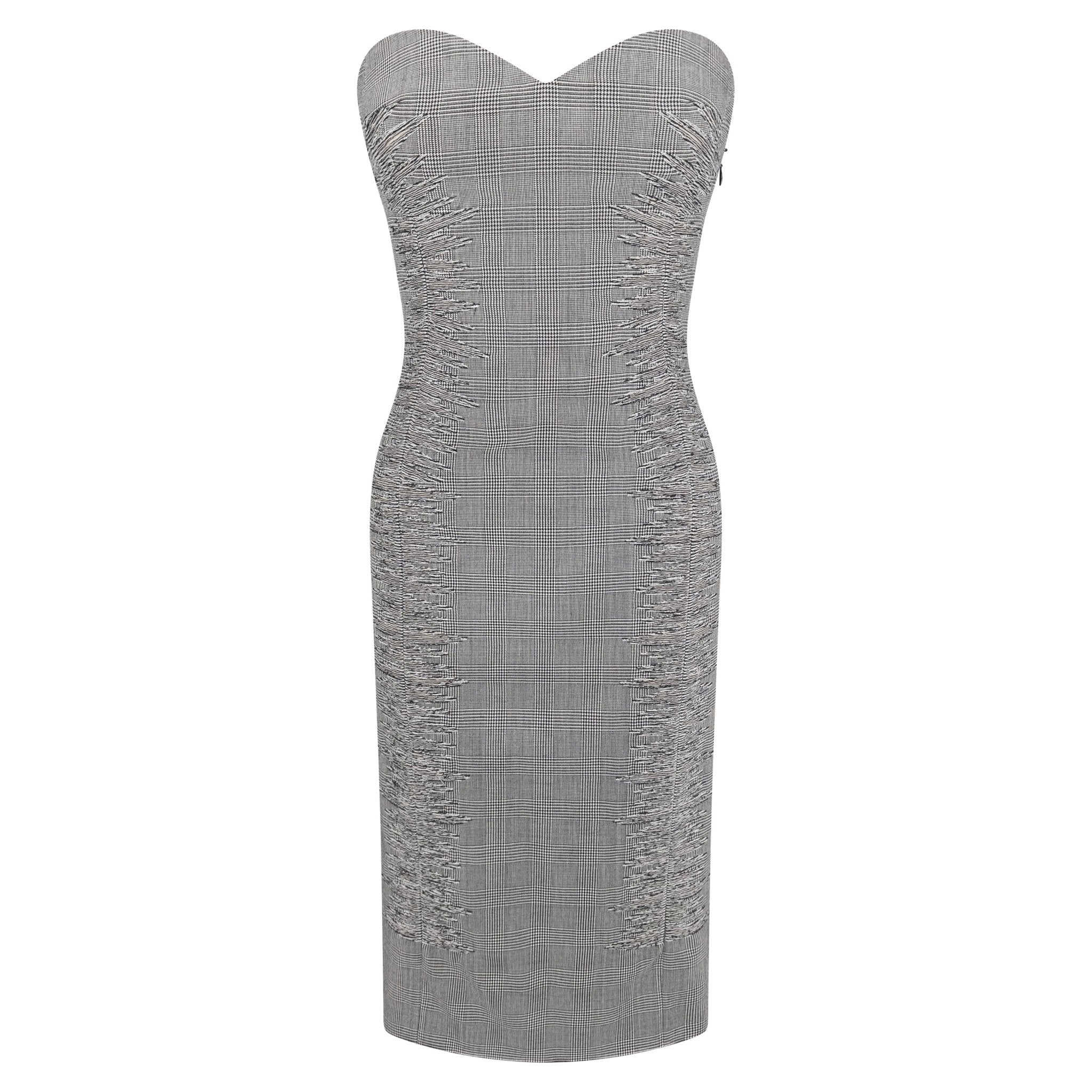 S/S 1998 Gianni Versace Kate Moss Runway Grey Houndstooth Strapless Corset Dress - RealList