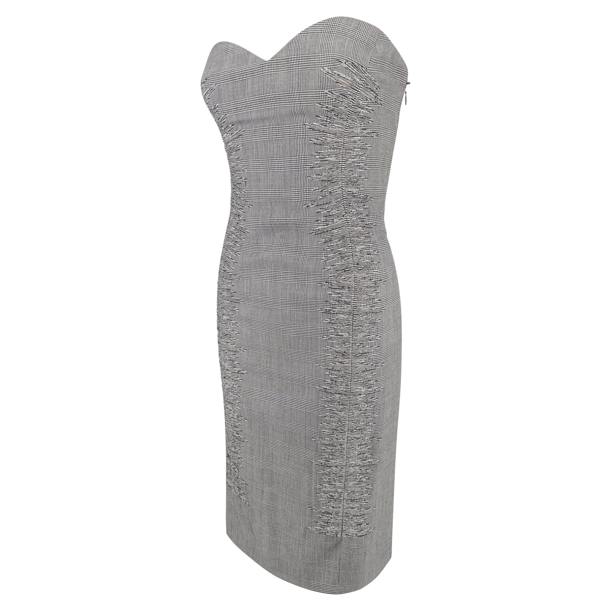 S/S 1998 Gianni Versace Kate Moss Runway Grey Houndstooth Strapless Corset Dress - RealList