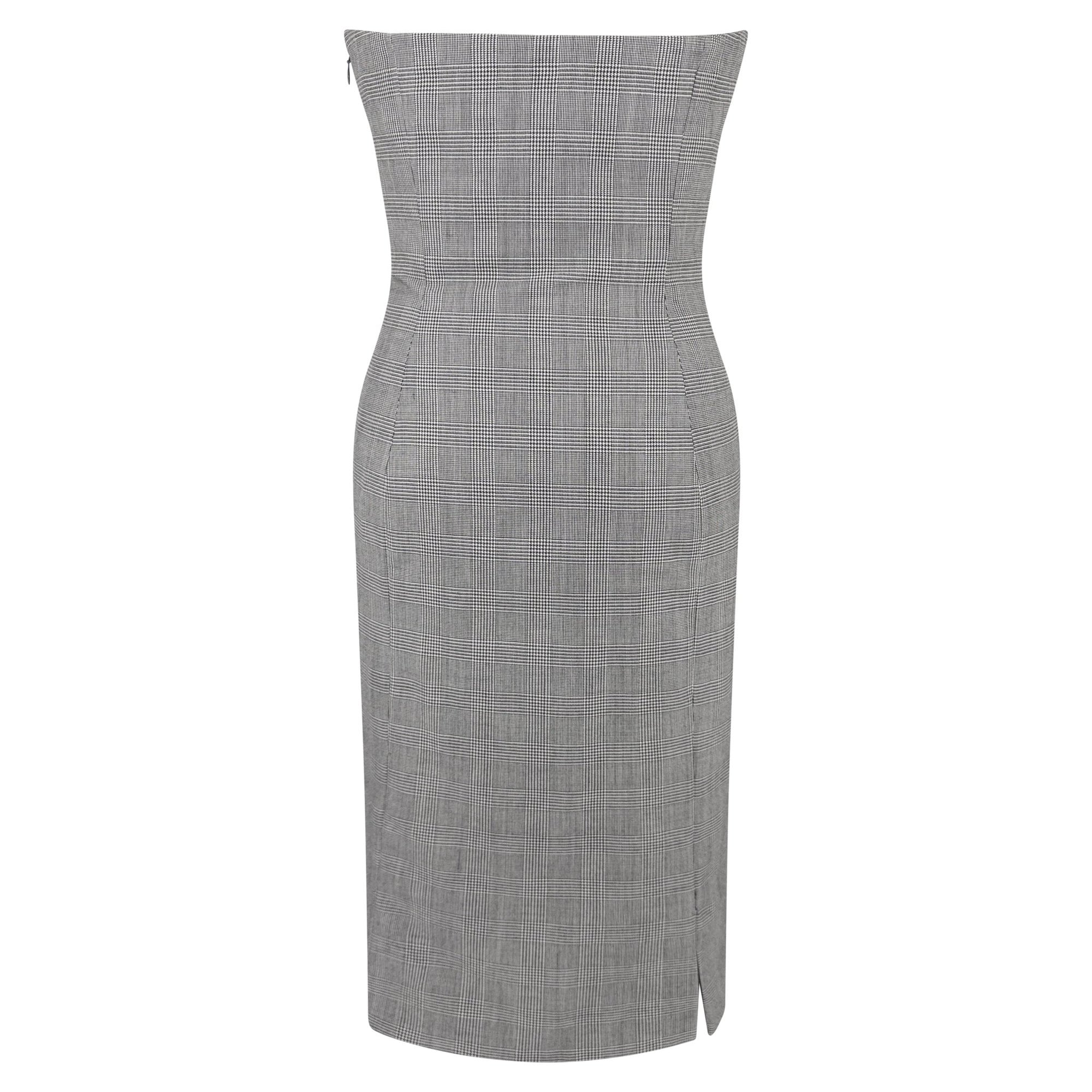 S/S 1998 Gianni Versace Kate Moss Runway Grey Houndstooth Strapless Corset Dress - RealList