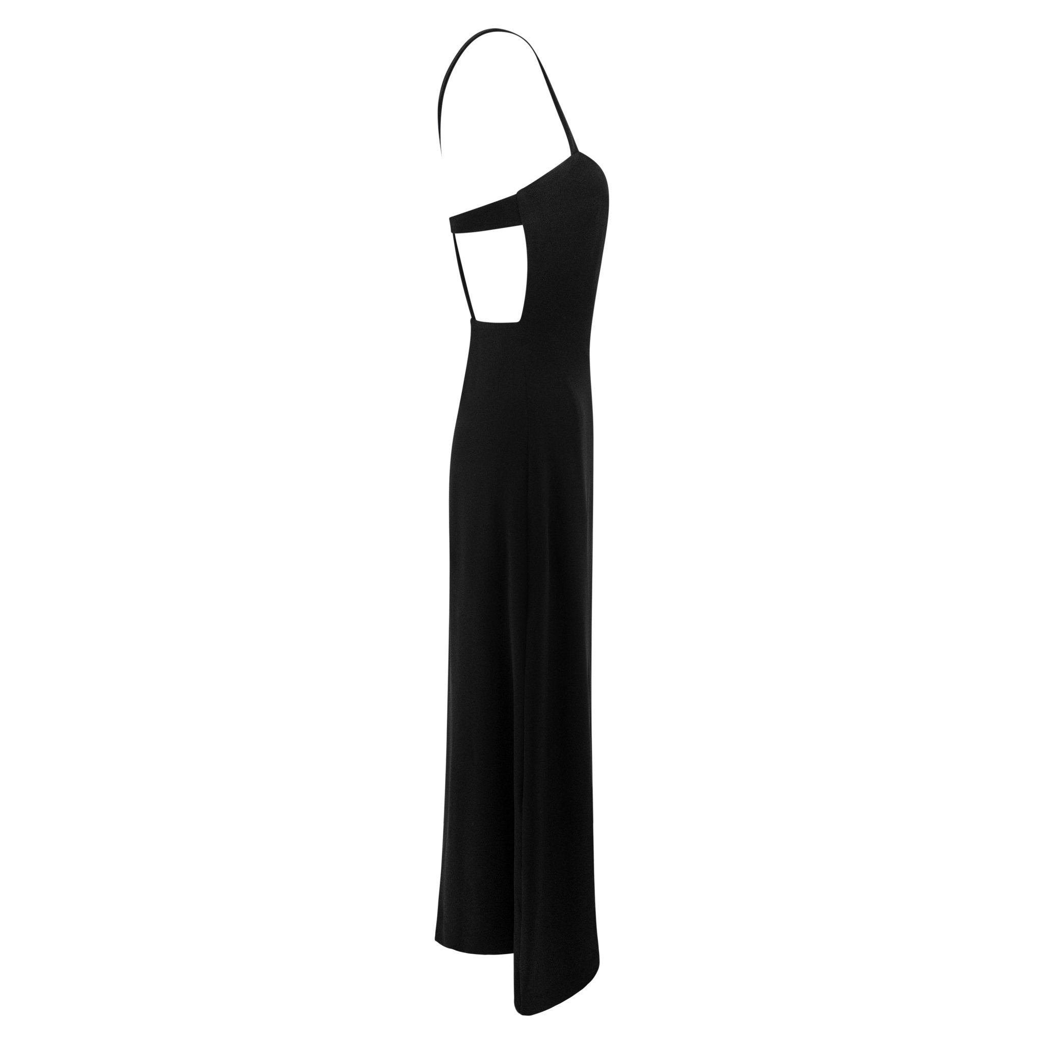 S/S 1998 Giorgio Armani Ad Campaign Black Silk Backless Strap Evening Gown - RealList
