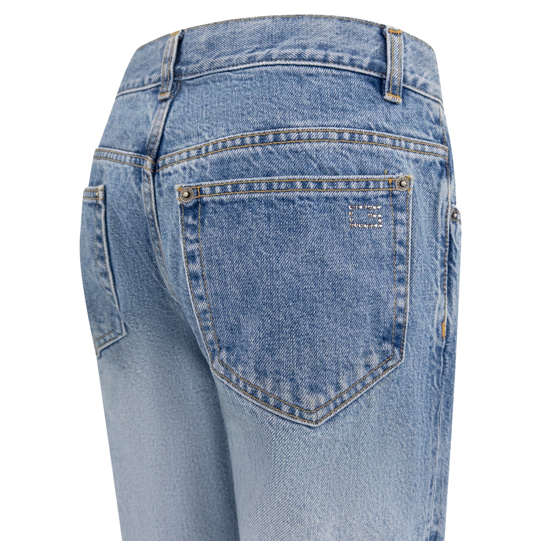 S/S 1998 Gucci by Tom Ford Ad Rhinestone G Light Wash Cotton Denim Jeans - RealList