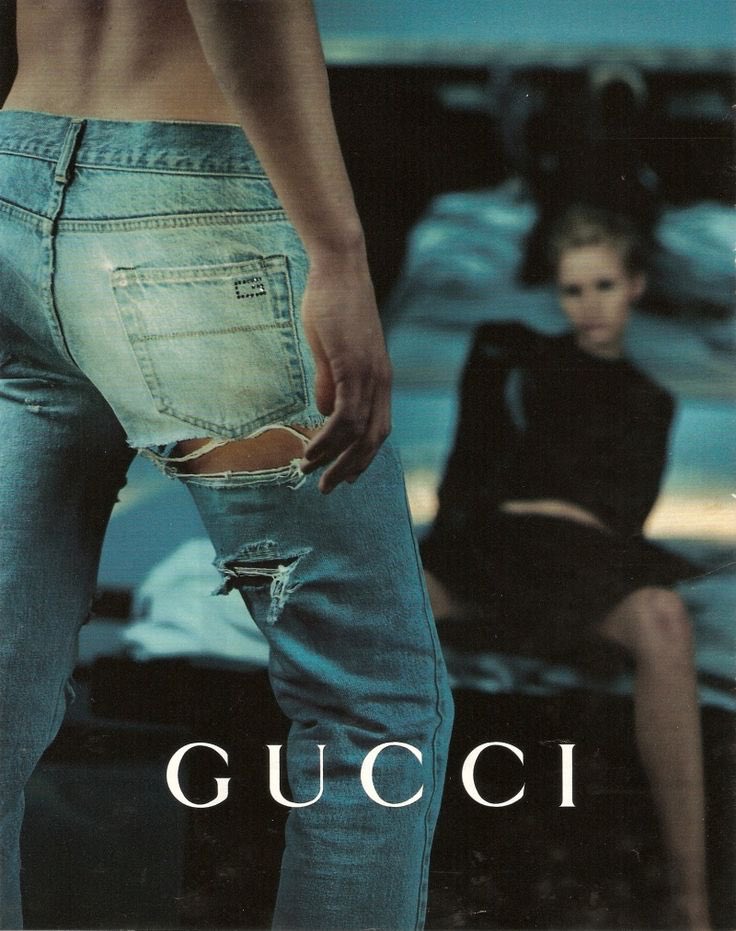 S/S 1998 Gucci by Tom Ford Ad Rhinestone G Light Wash Cotton Denim Jeans - RealList