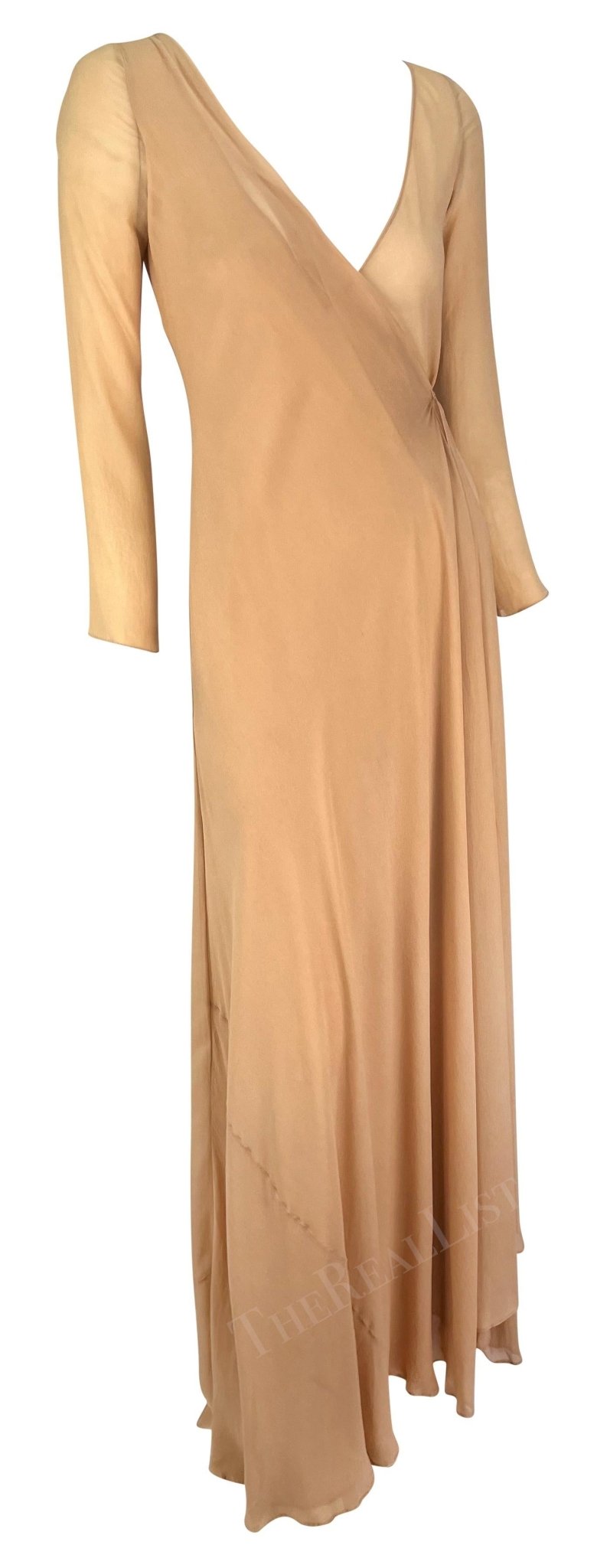 S/S 1998 Gucci by Tom Ford Beige Sheer Wrap Floor Length Sample Gown - RealList