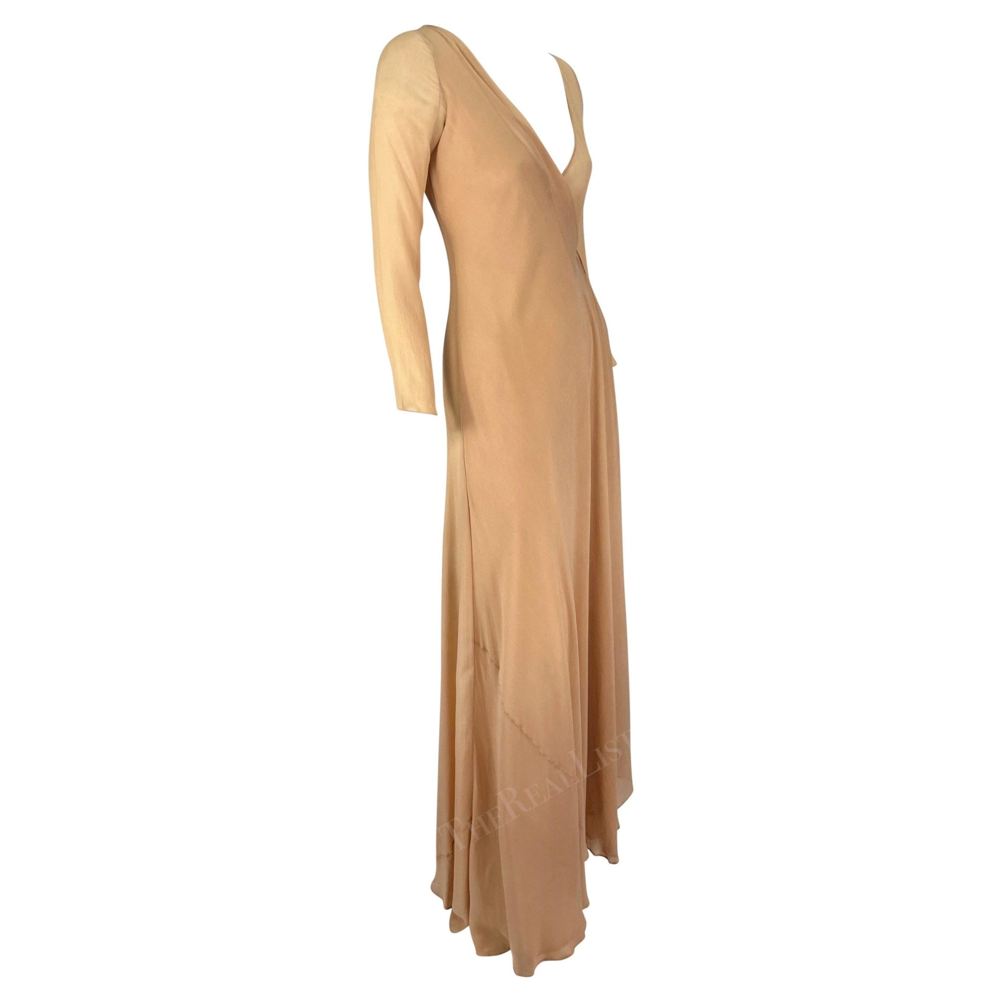 S/S 1998 Gucci by Tom Ford Beige Sheer Wrap Floor Length Sample Gown - RealList