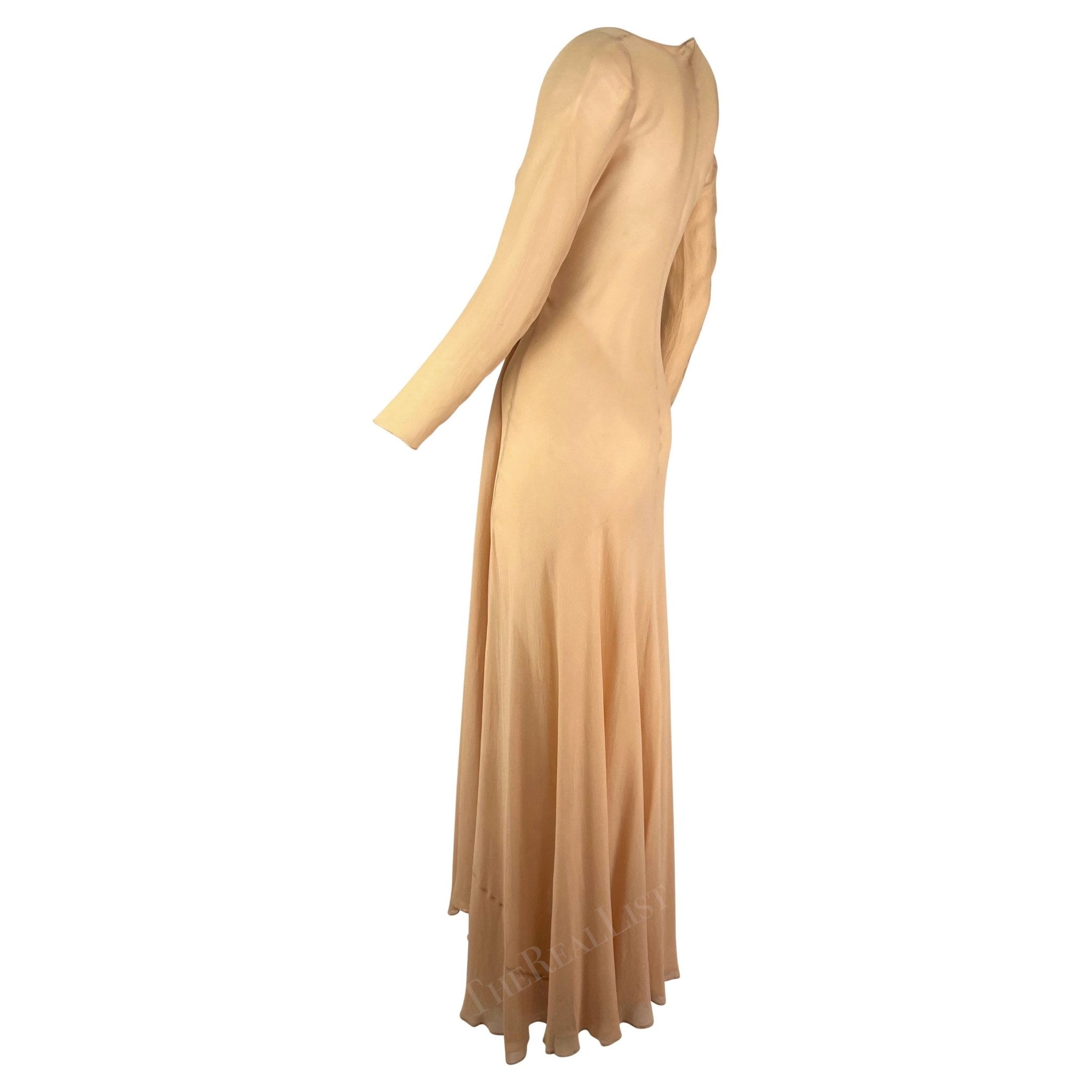 S/S 1998 Gucci by Tom Ford Beige Sheer Wrap Floor Length Sample Gown - RealList