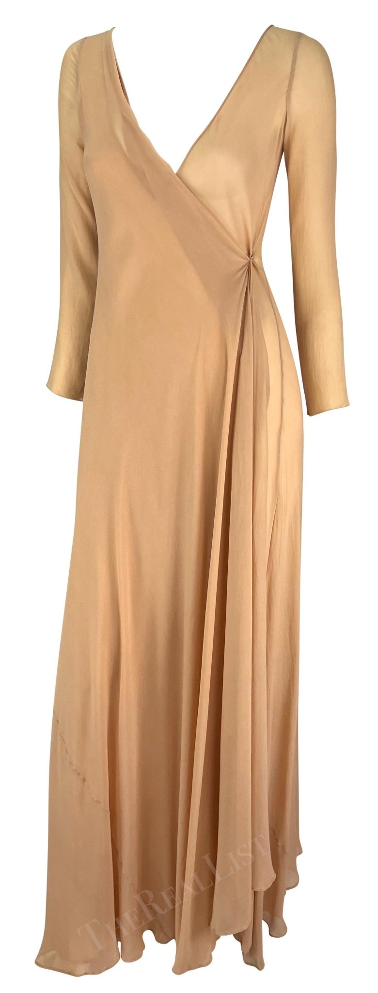 S/S 1998 Gucci by Tom Ford Beige Sheer Wrap Floor Length Sample Gown - RealList