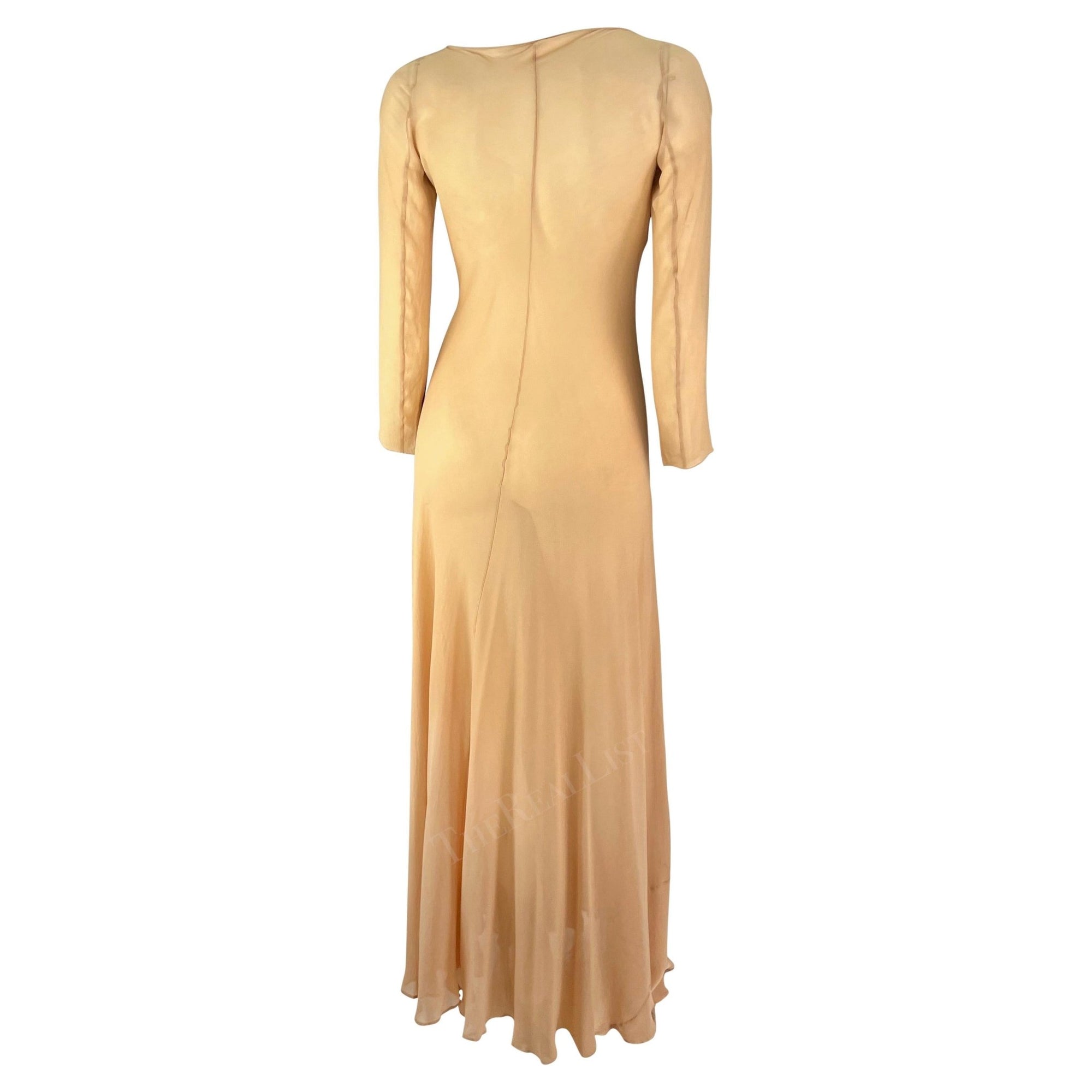 S/S 1998 Gucci by Tom Ford Beige Sheer Wrap Floor Length Sample Gown - RealList