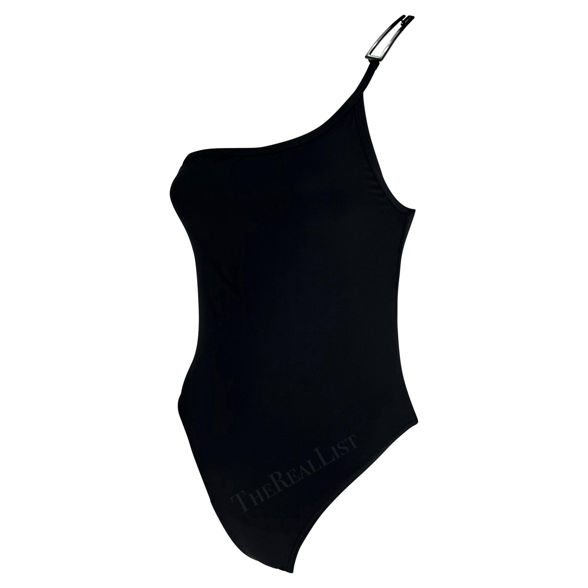S/S 1998 Gucci by Tom Ford Black 'G' Buckle Logo One Piece Swimsuit Bodysuit - RealList
