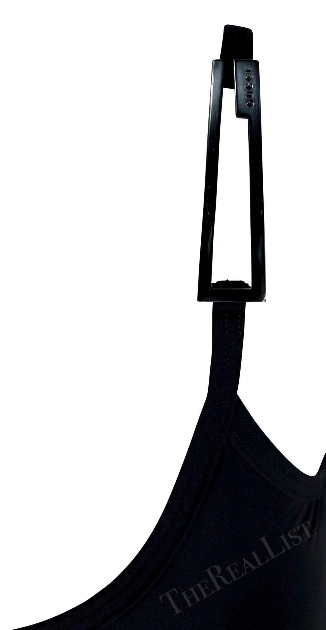 S/S 1998 Gucci by Tom Ford Black 'G' Buckle Logo One Piece Swimsuit Bodysuit - RealList