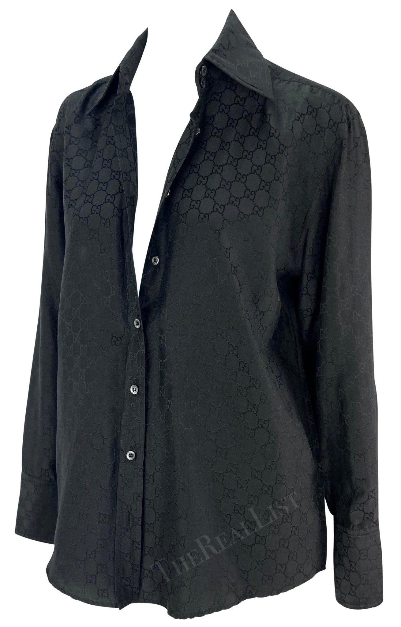 S/S 1998 Gucci by Tom Ford Black 'GG' Monogram Button Down Collar Shirt - RealList