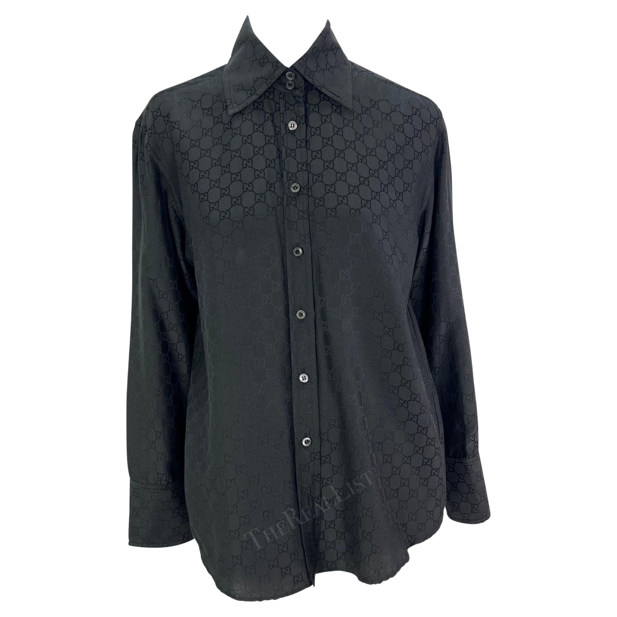 S/S 1998 Gucci by Tom Ford Black 'GG' Monogram Button Down Collar Shirt - RealList