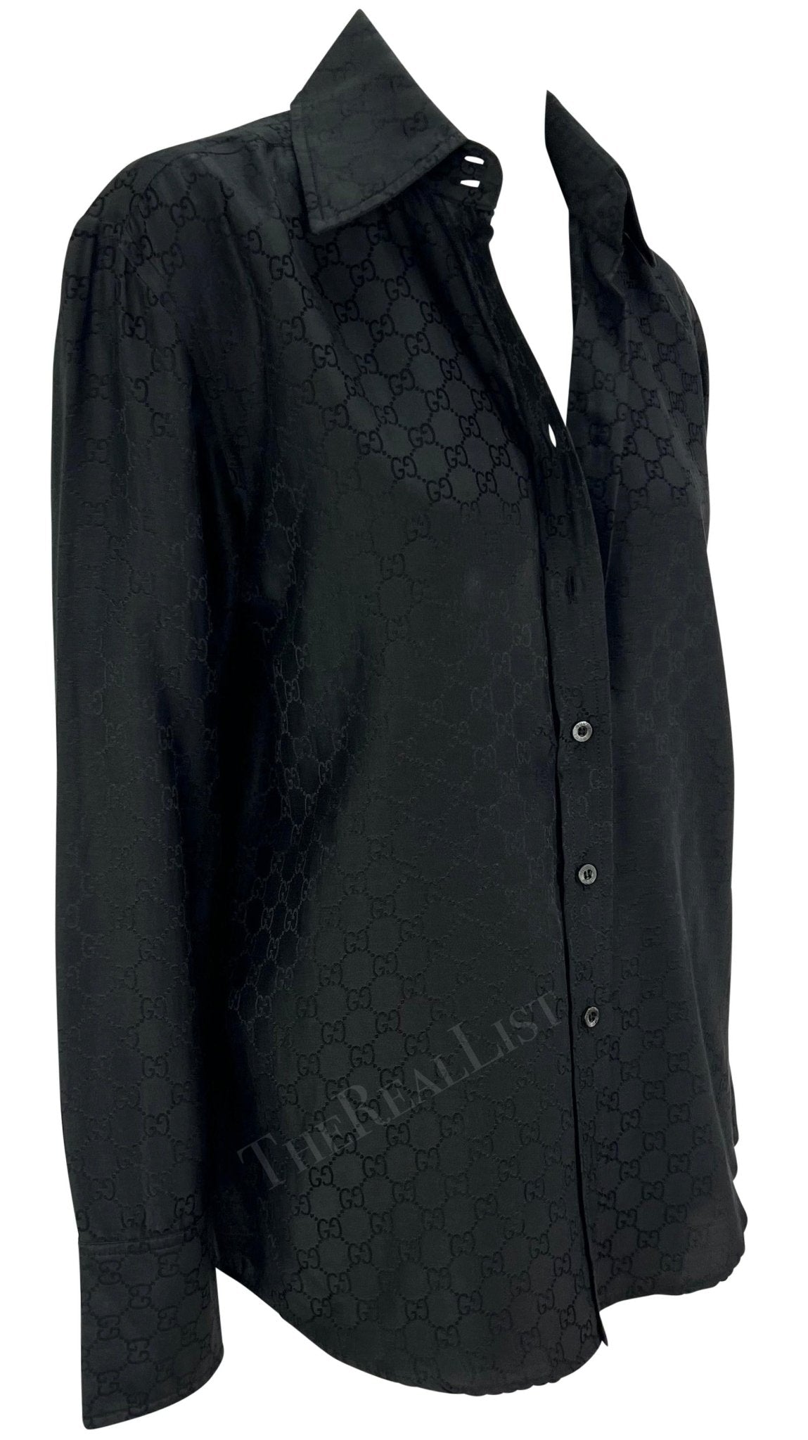S/S 1998 Gucci by Tom Ford Black 'GG' Monogram Button Down Collar Shirt - RealList