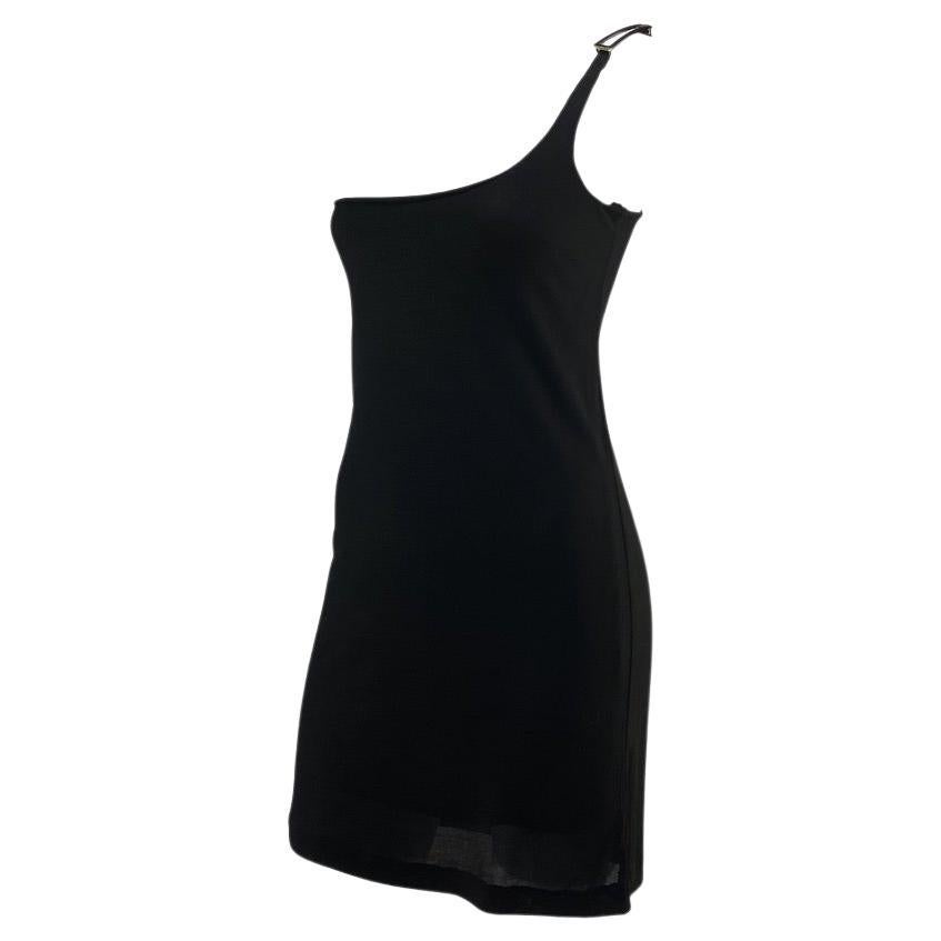 S/S 1998 Gucci by Tom Ford Black Metallic G Buckle Asymmetric Mini Dress - RealList