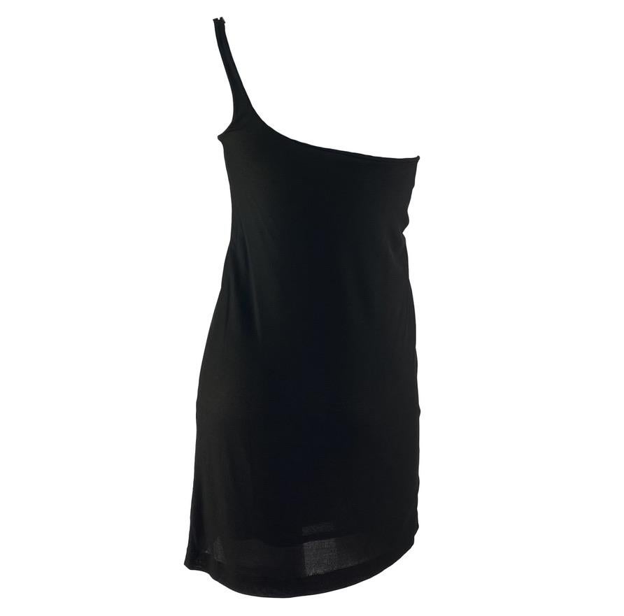 S/S 1998 Gucci by Tom Ford Black Metallic G Buckle Asymmetric Mini Dress - RealList