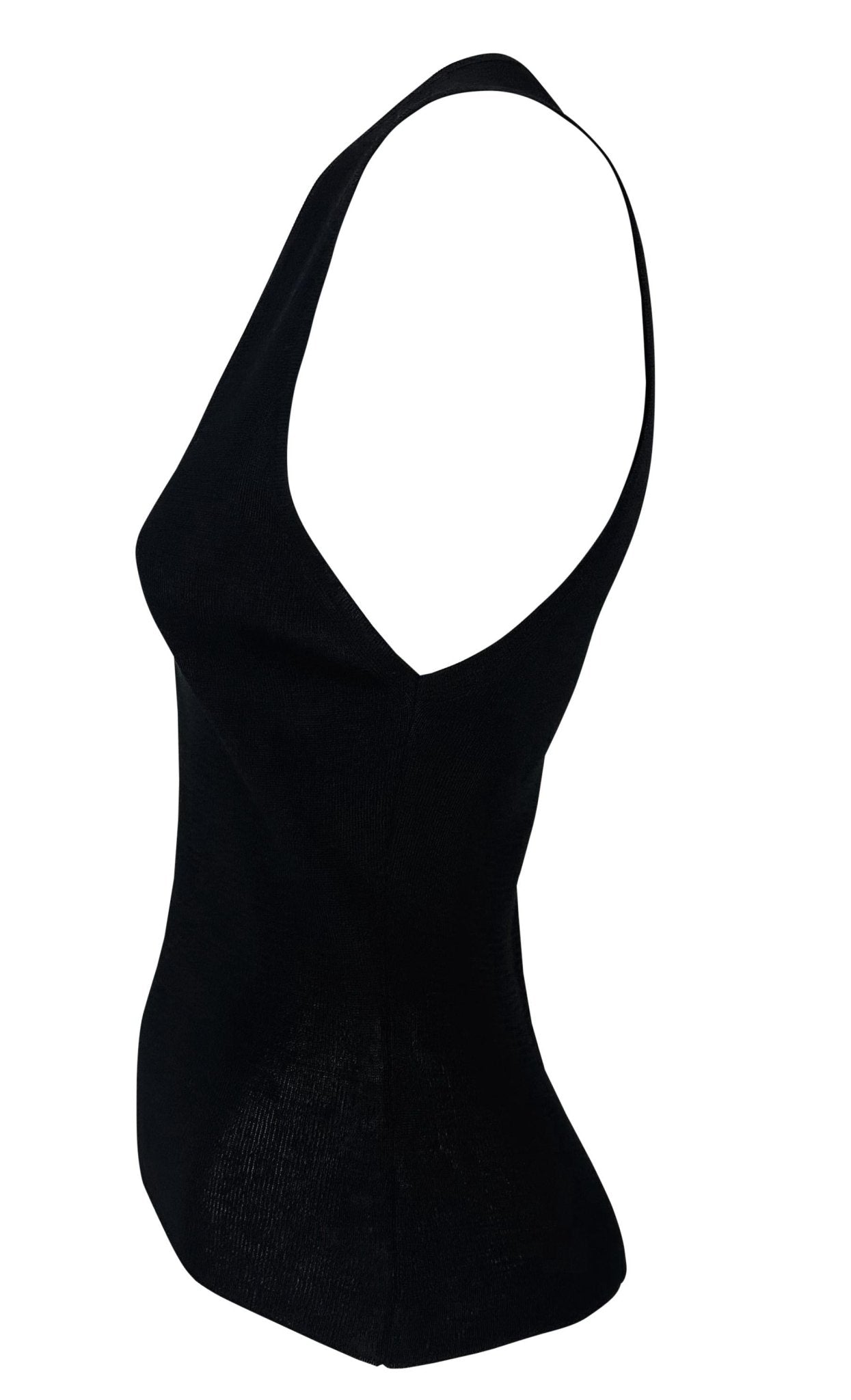 S/S 1998 Gucci by Tom Ford Black Semi - Sheer Deep V - Neck Knit Sleeveless Top - RealList