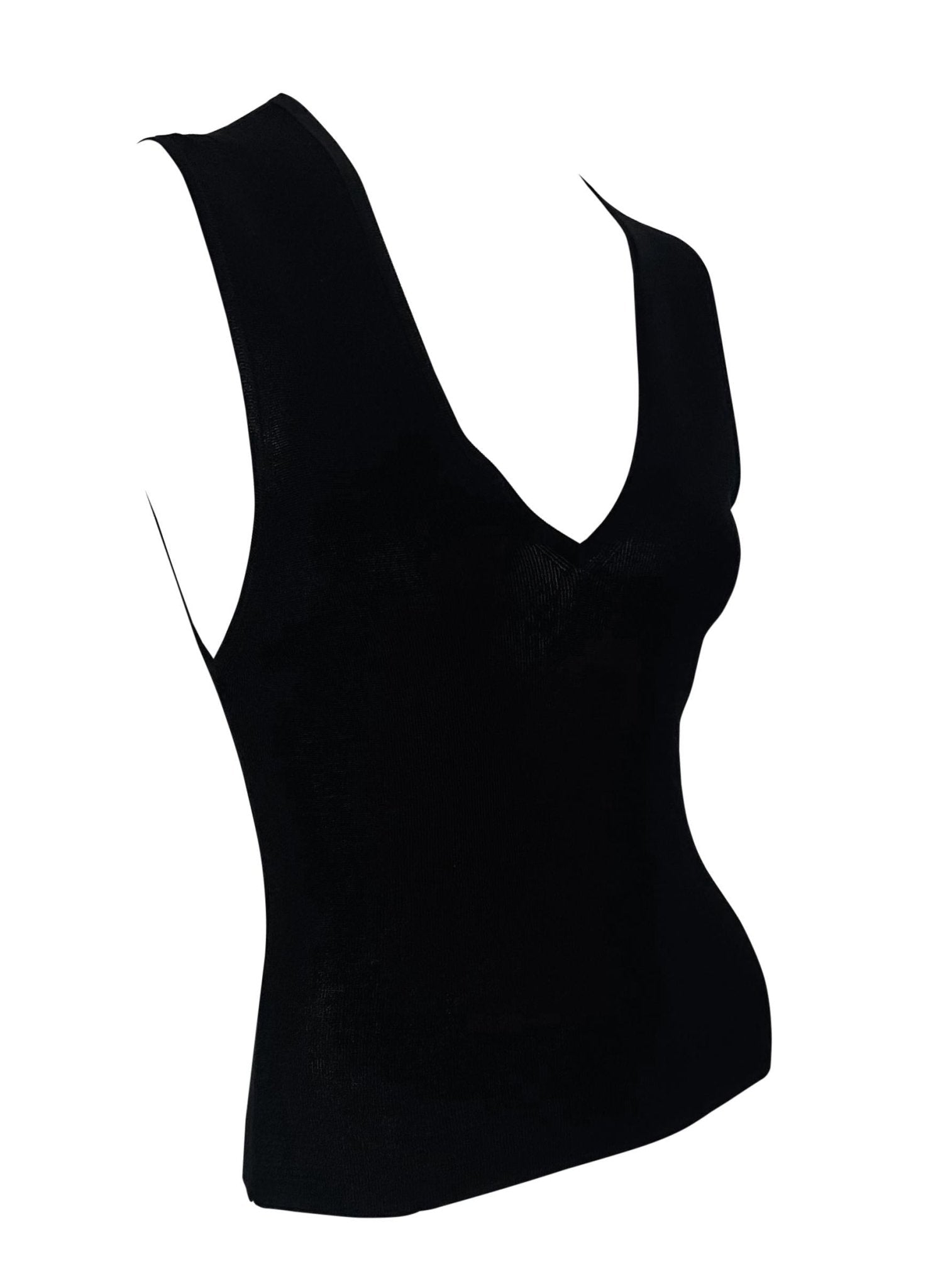 S/S 1998 Gucci by Tom Ford Black Semi - Sheer Deep V - Neck Knit Sleeveless Top - RealList