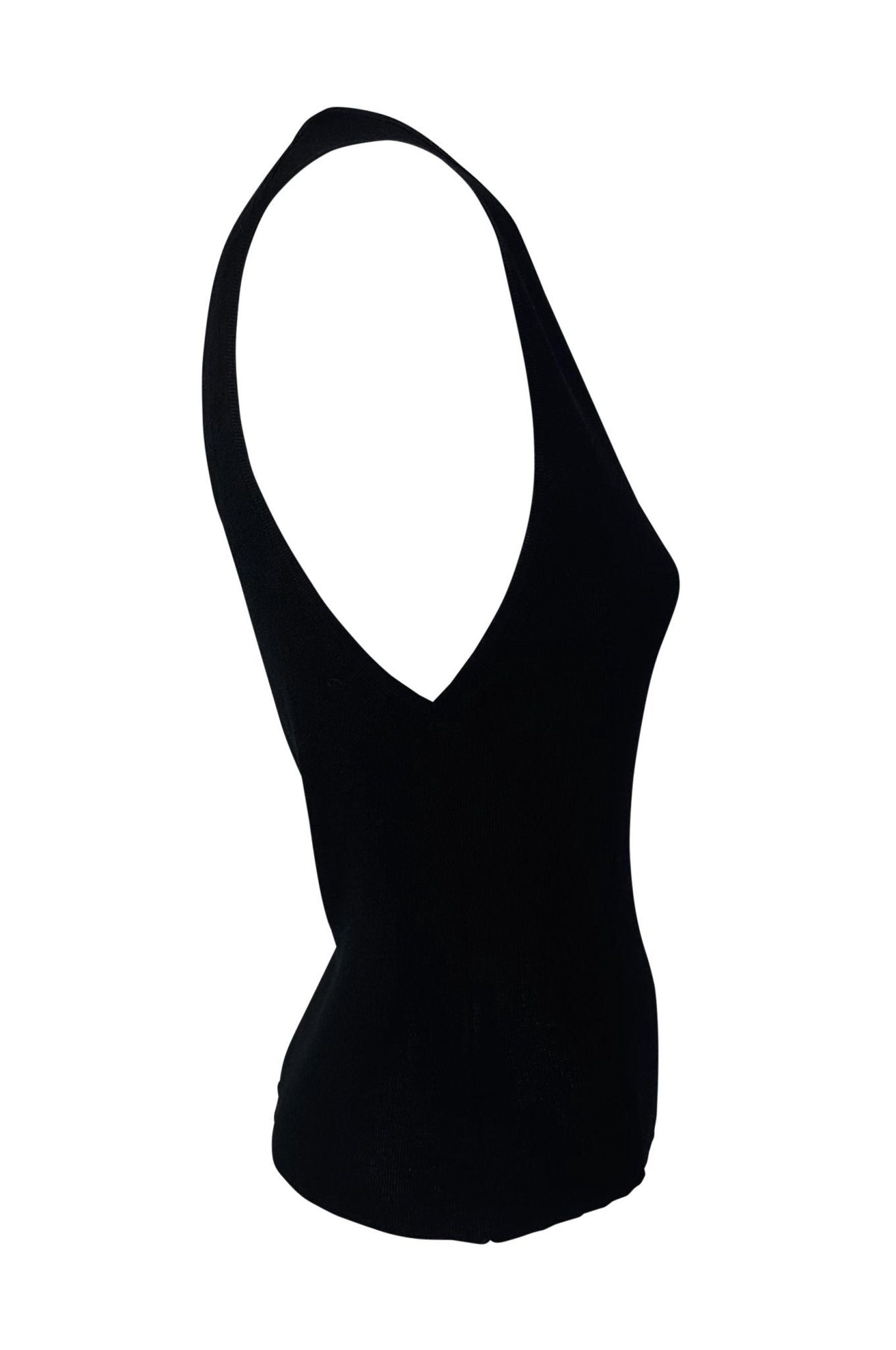 S/S 1998 Gucci by Tom Ford Black Semi - Sheer Deep V - Neck Knit Sleeveless Top - RealList